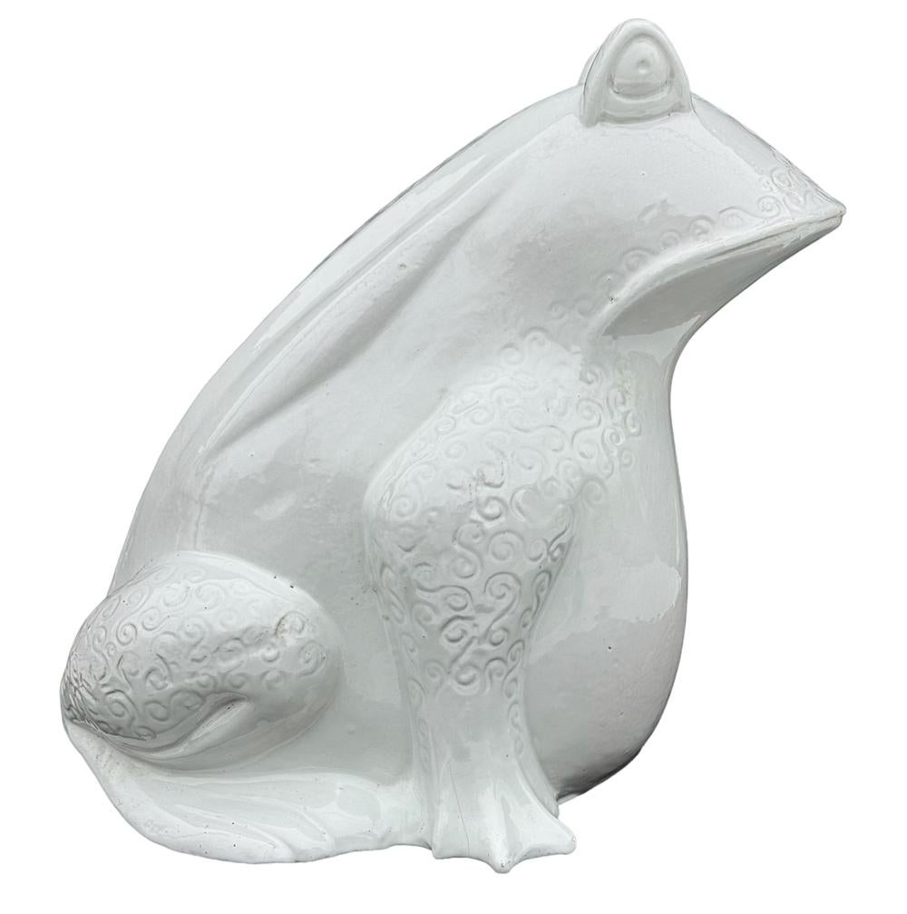 Signed Large Mid Century Italian Glazed Ceramic Frog or Toad in White Bitossi  For Sale 2