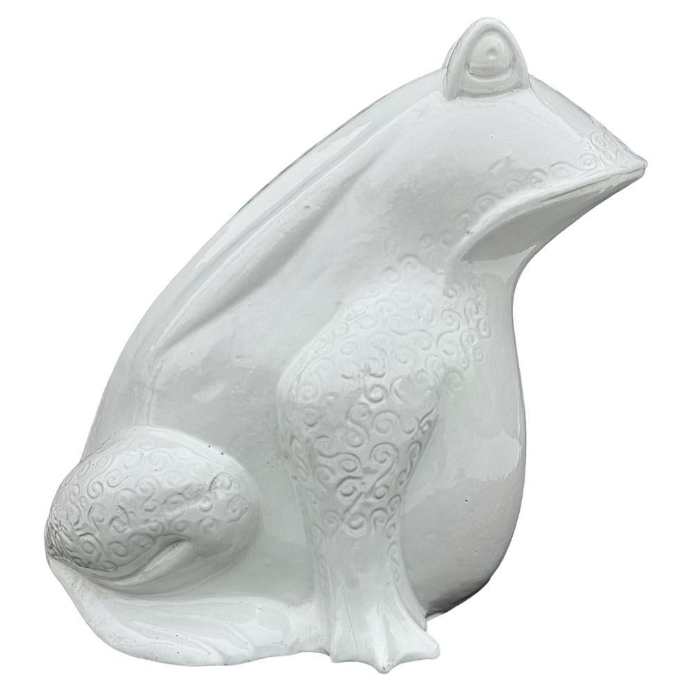 Signed Large Mid Century Italian Glazed Ceramic Frog or Toad in White Bitossi  For Sale
