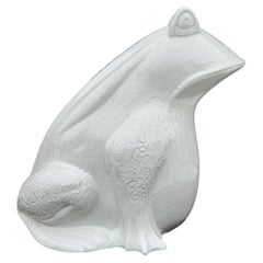 Retro Signed Large Mid Century Italian Glazed Ceramic Frog or Toad in White Bitossi 