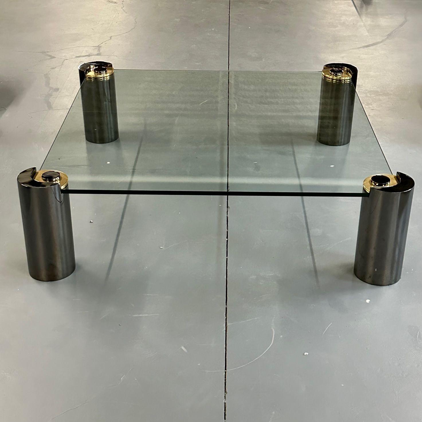 Signed Large Midcentury Karl Springer Coffee / Cocktail Table, Gunmetal, Brass

Priced well below site and market value comes this  Large and Impressive Glass top Coffee or Cocktail Table by Karl Springer. This high design table has a large thick
