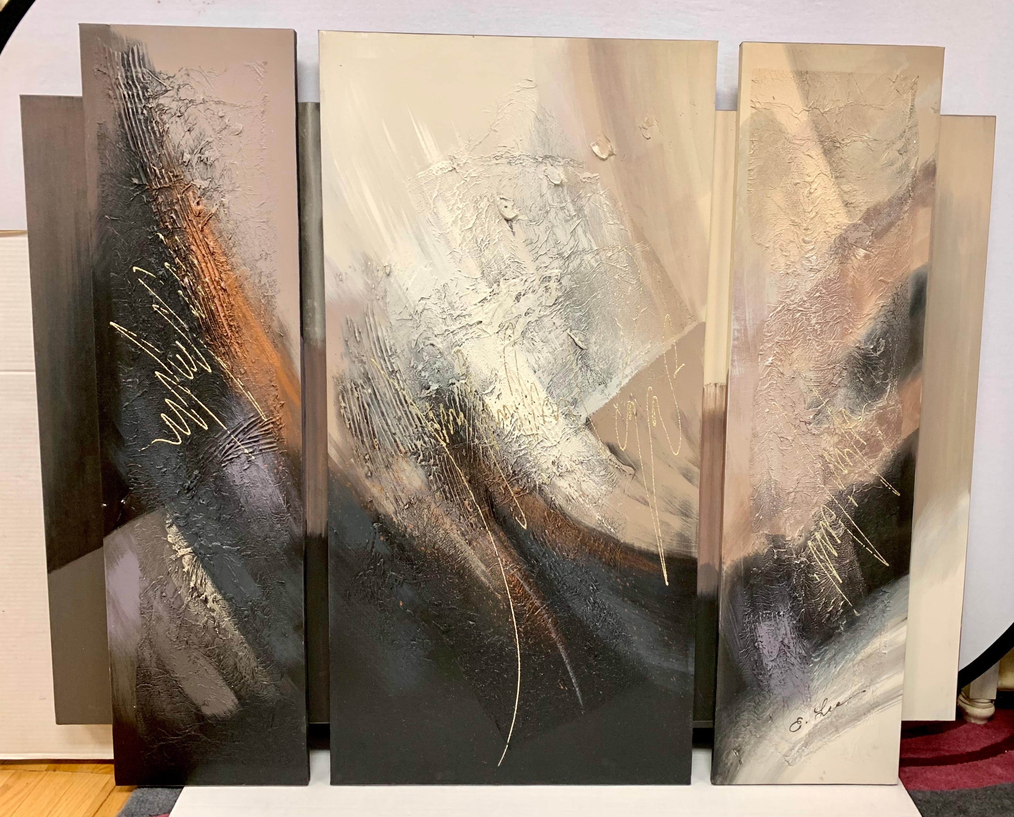 Mid-Century Modern Signed Large Mid Century Original Triptych Abstract Paintings on Canvas