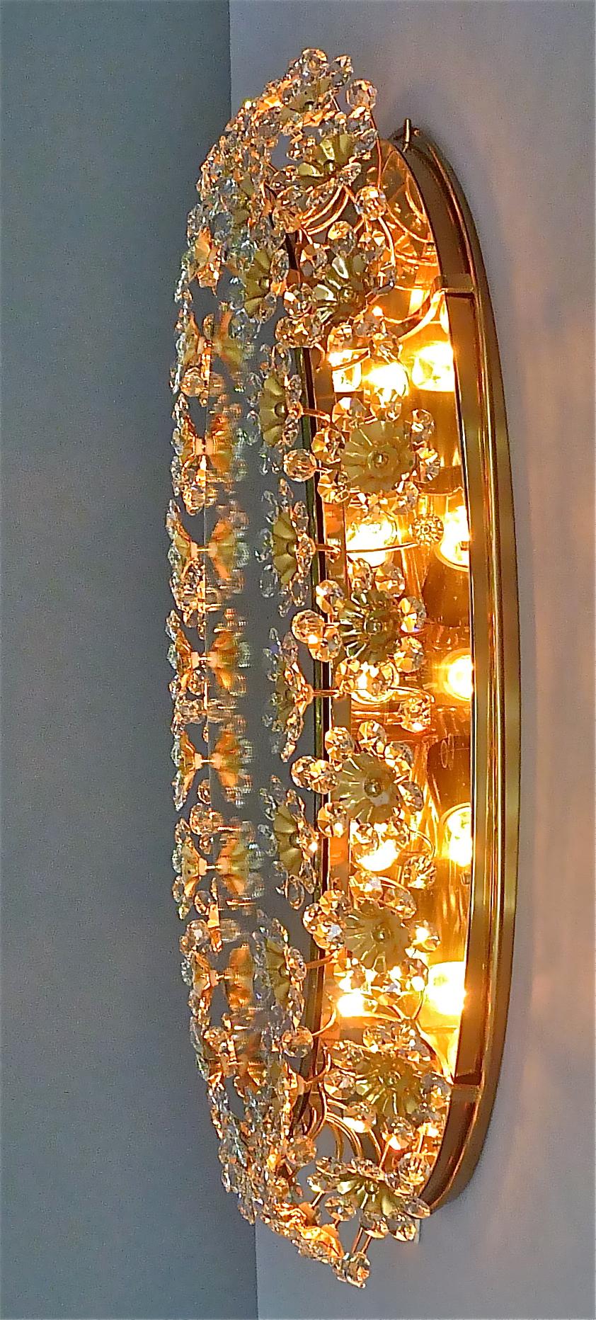 Signed Large Oval Palwa Flower Backlit Mirror Gilt Crystal Glass 1970s Lobmeyr For Sale 8