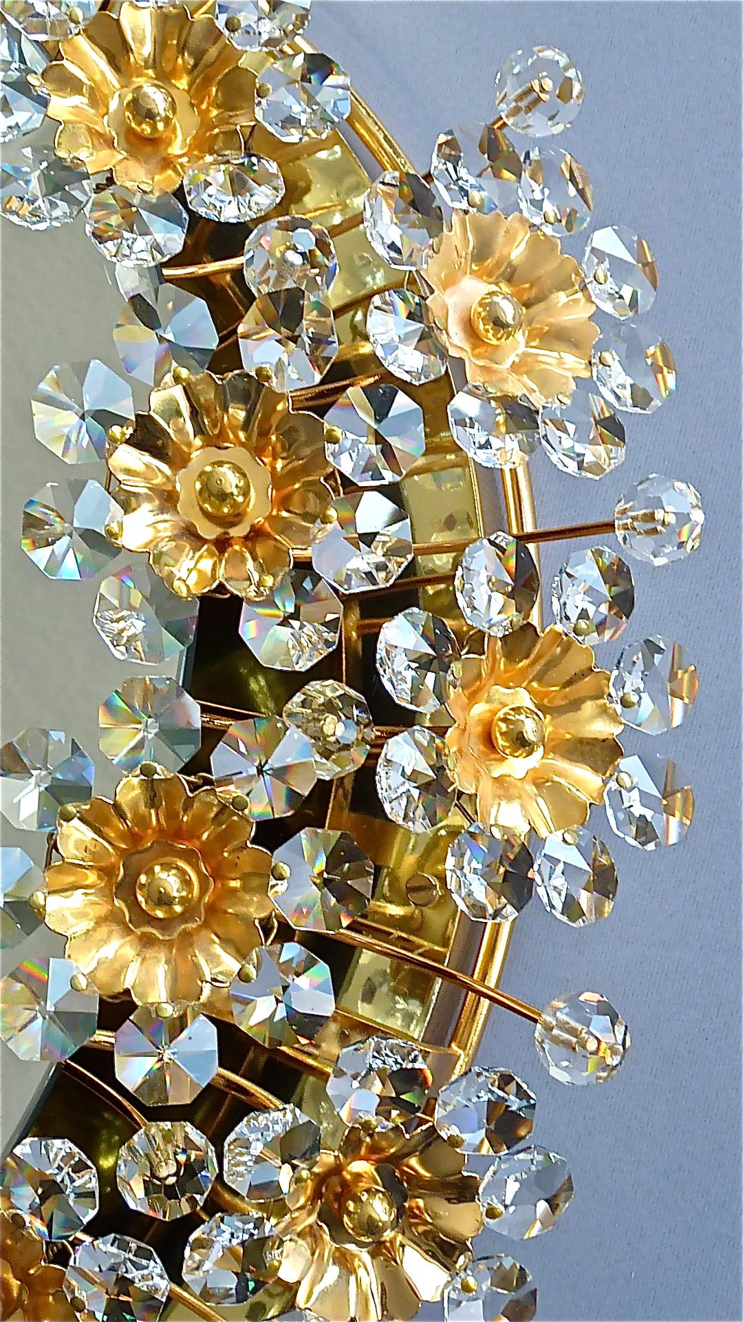 Faceted Signed Large Oval Palwa Flower Backlit Mirror Gilt Crystal Glass 1970s Lobmeyr For Sale