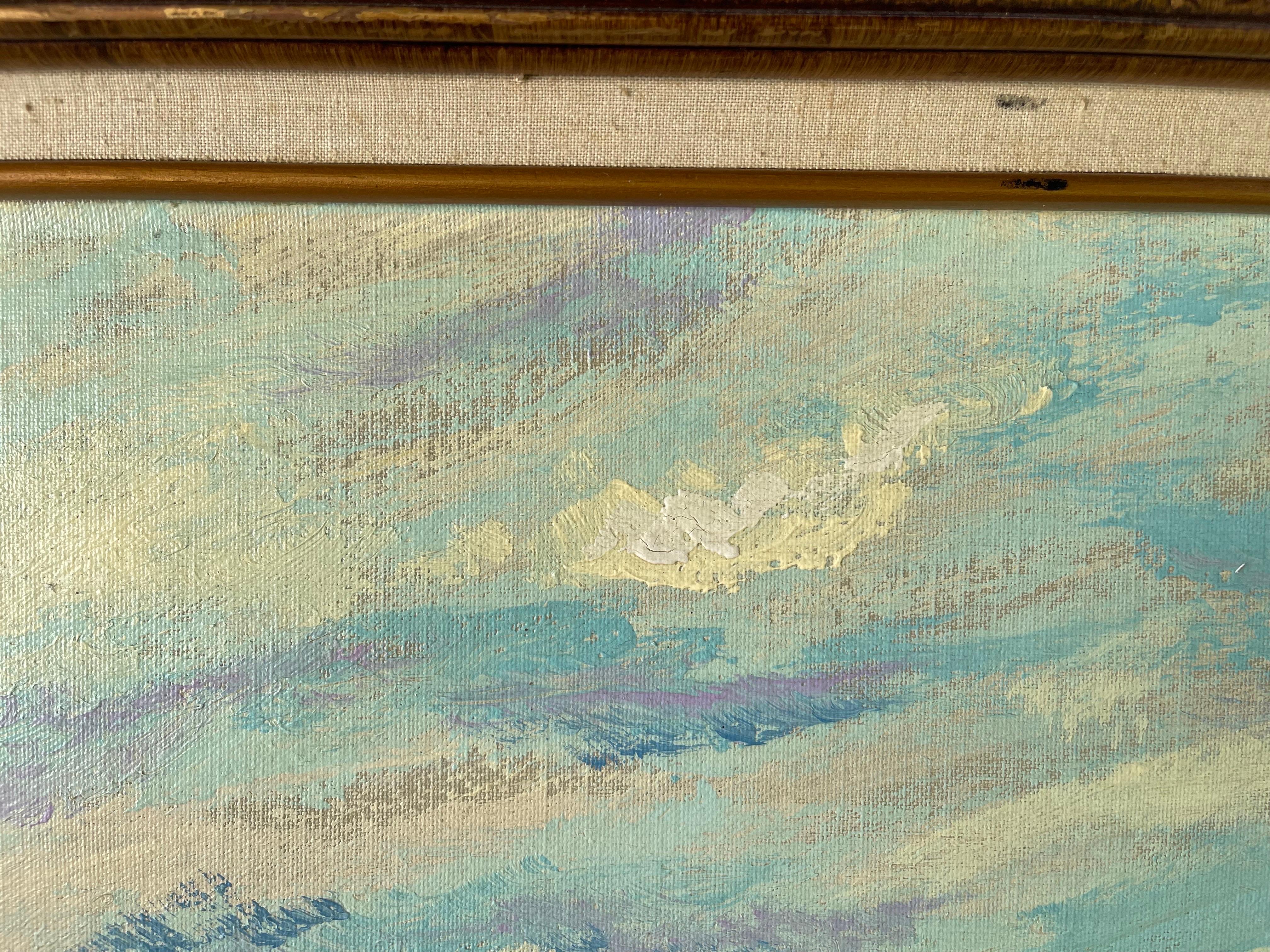 Quadro di grandi dimensioni firmato raffigurante un lago in riva al mare in vendita 5