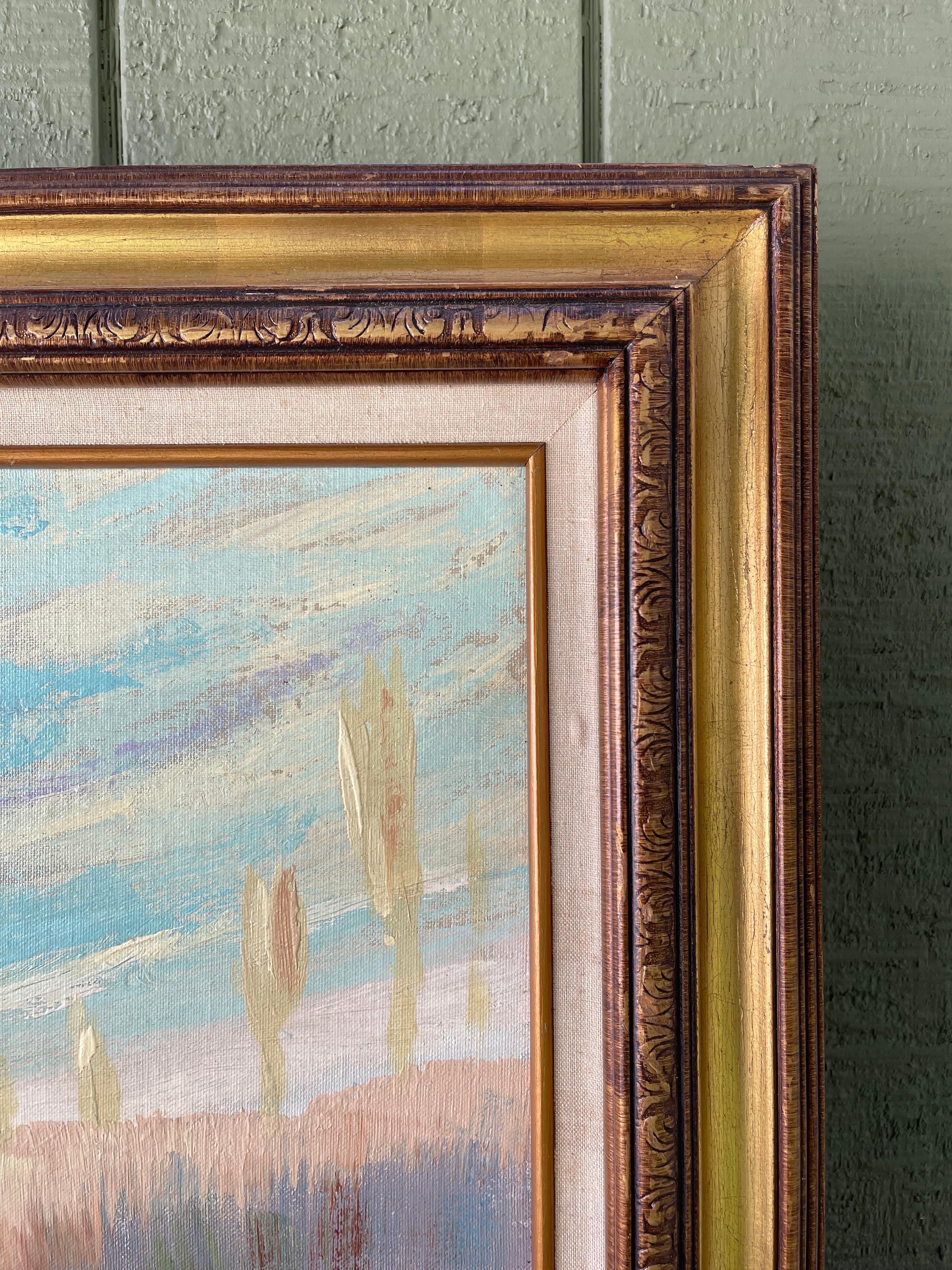 Quadro di grandi dimensioni firmato raffigurante un lago in riva al mare in vendita 10
