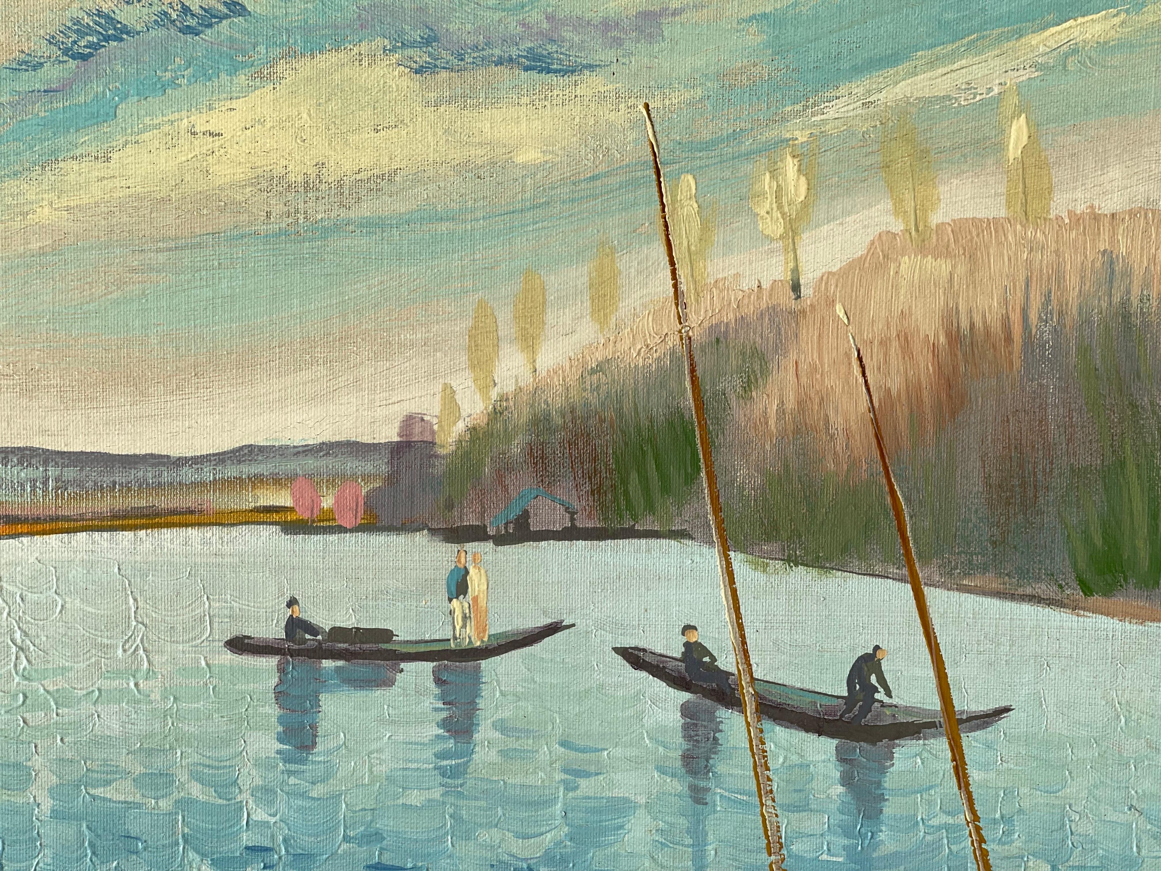 Quadro di grandi dimensioni firmato raffigurante un lago in riva al mare in vendita 1