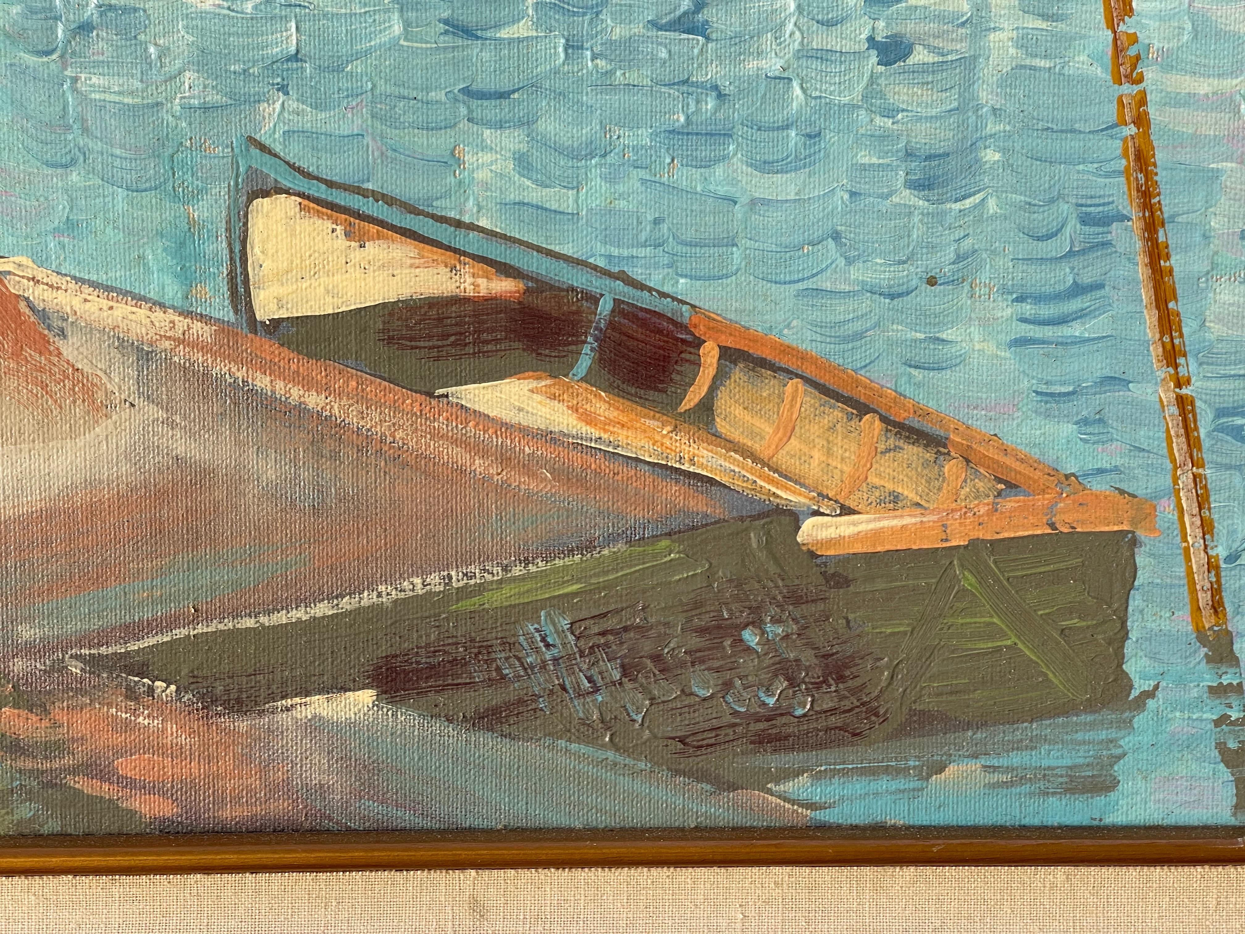 Quadro di grandi dimensioni firmato raffigurante un lago in riva al mare in vendita 3