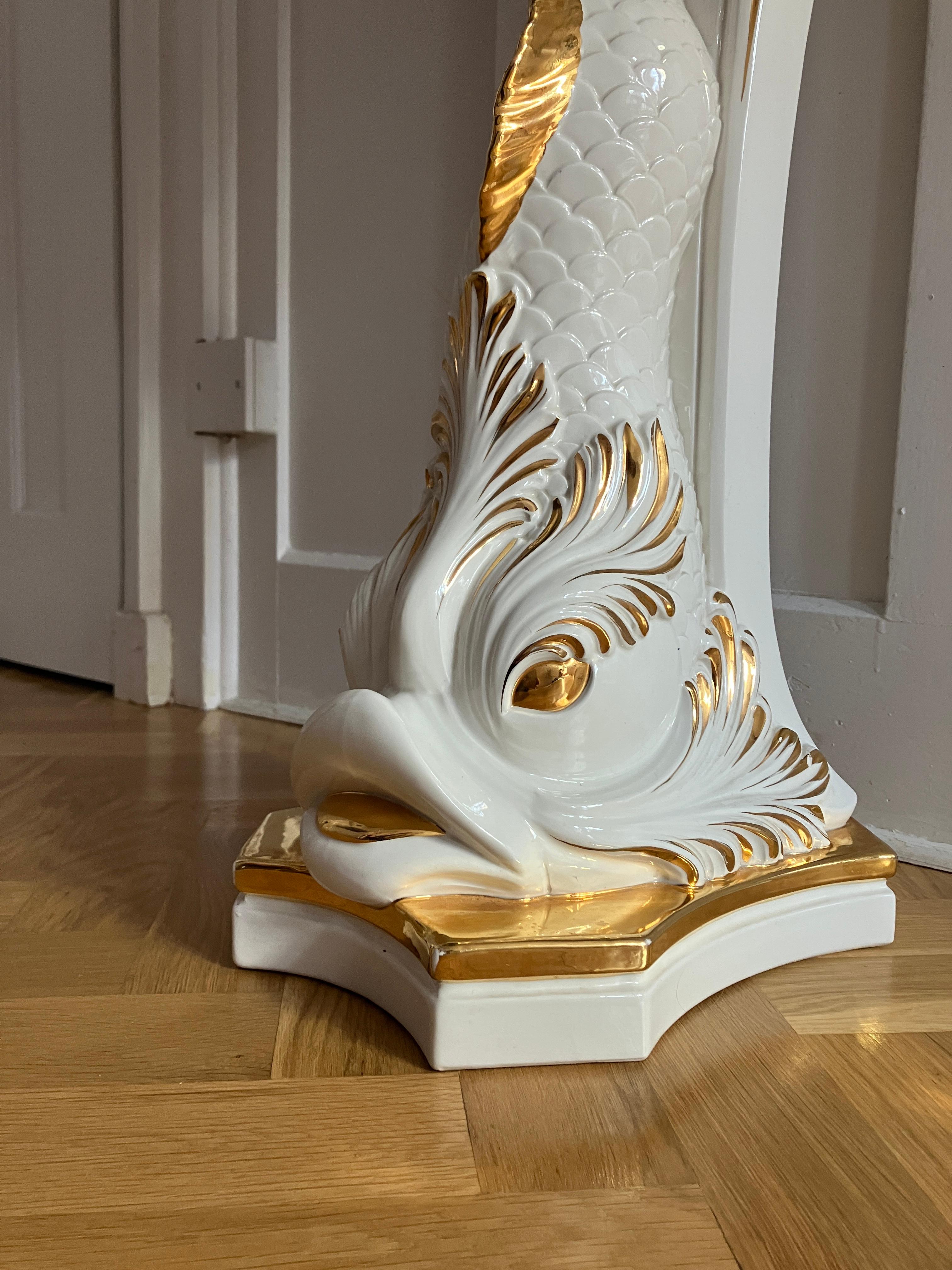 Signed Large Porcelain Pedestal Gold Fish by Carroro Vittorio Made in Italy 8
