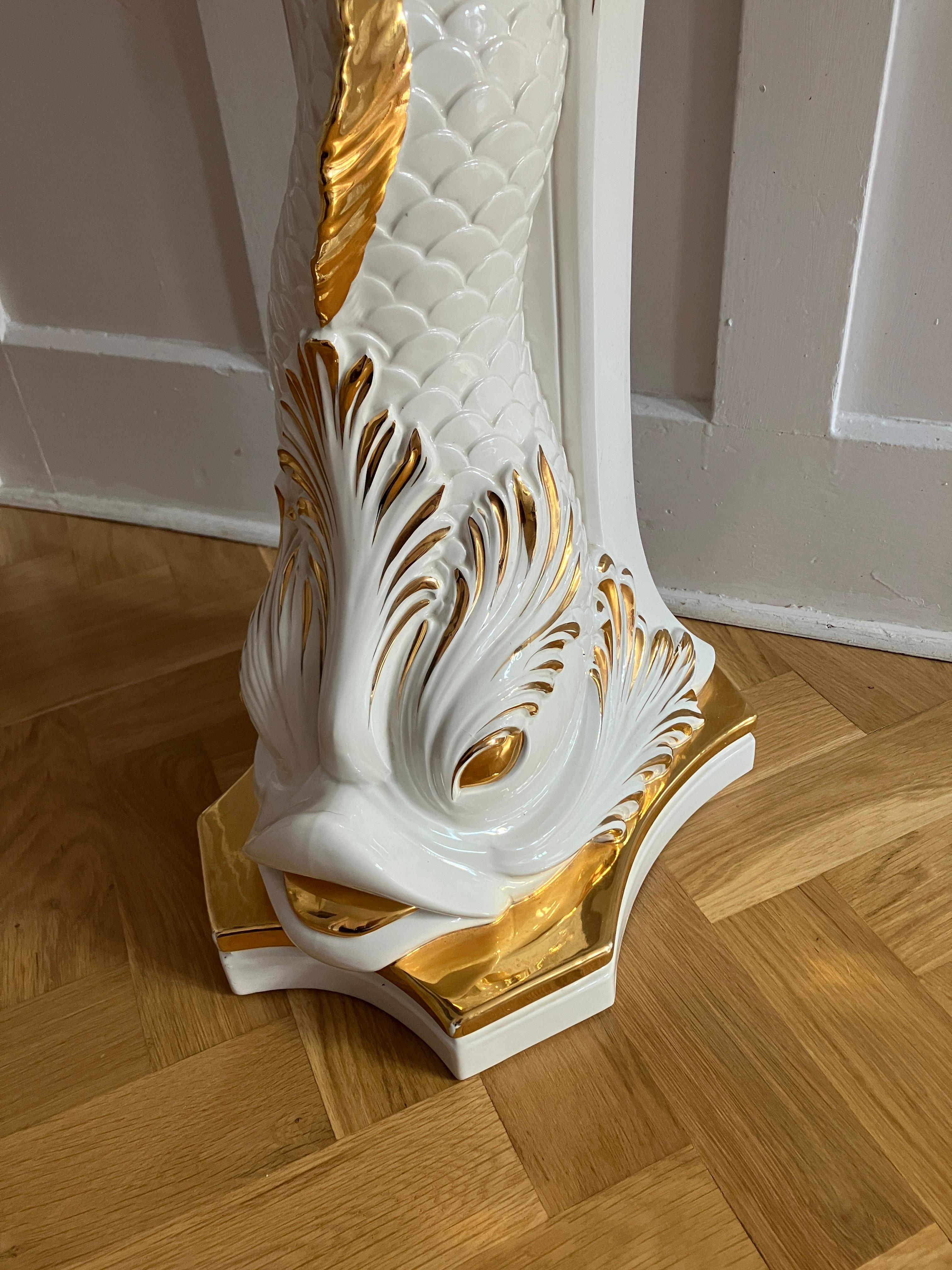 Signed Large Porcelain Pedestal Gold Fish by Carroro Vittorio Made in Italy 2