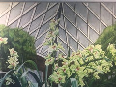 Signed Large Scale Modern Exotic Orchids in Green House Painting