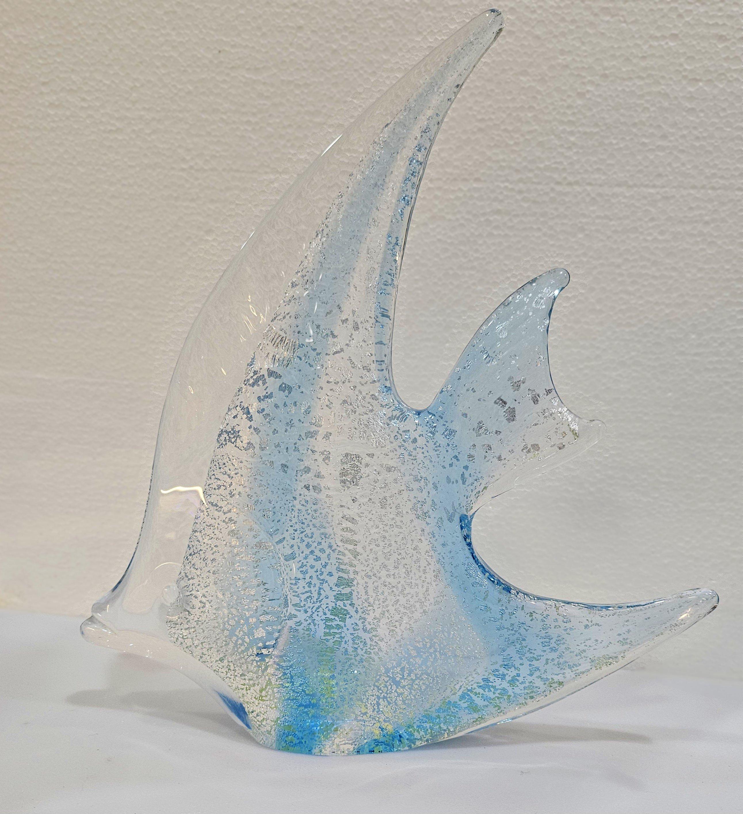 Altro Scultura di pesce in vetro soffiato con infusione di foglie d'argento, Josef Marcolin, firmata, dieci pollici. in vendita
