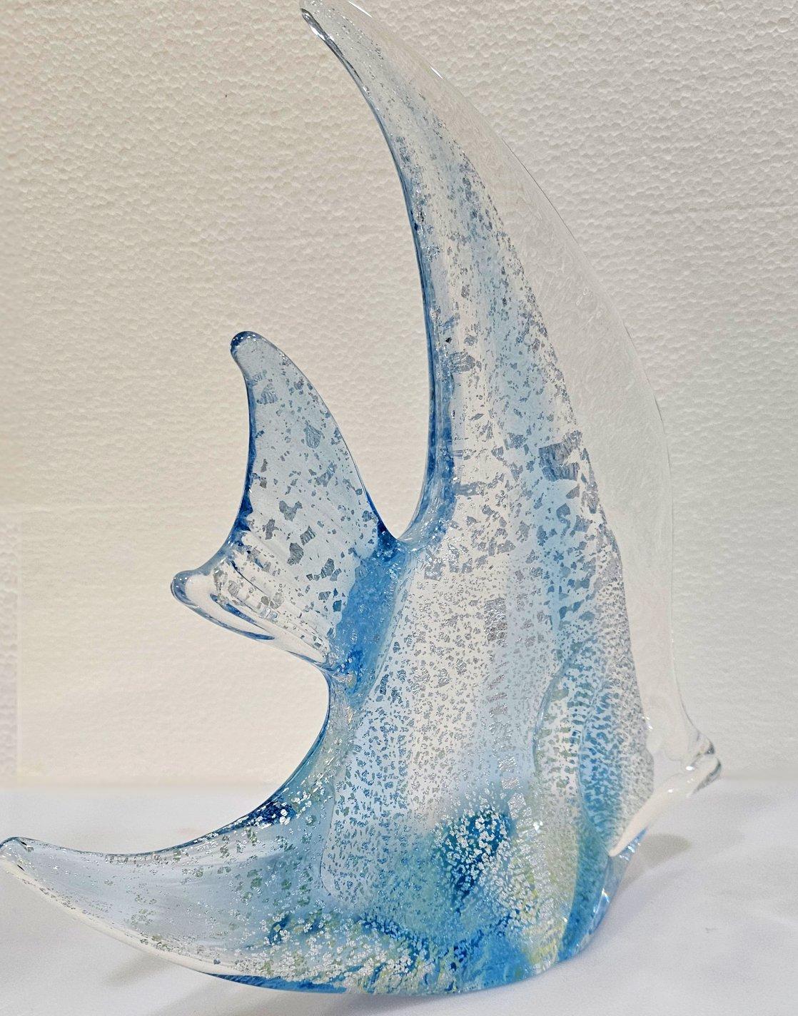 Scultura di pesce in vetro soffiato con infusione di foglie d'argento, Josef Marcolin, firmata, dieci pollici. in vendita 1