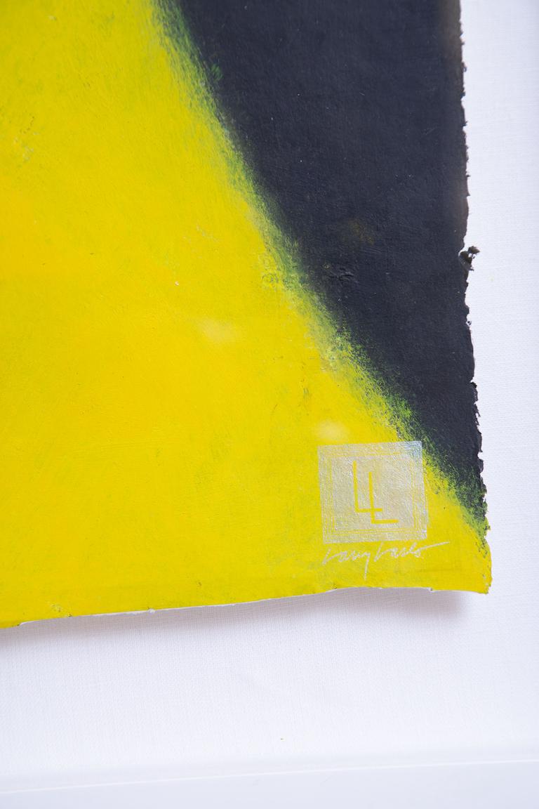 Larry Laslo Green, Grey, Yellow, Black Abstract Landscape on Paper Custom Framed For Sale 11
