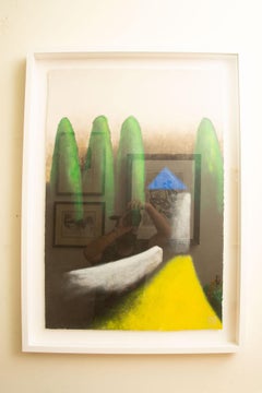 Firmato Larry Laslo Paesaggio astratto su carta con incorniciatura personalizzata