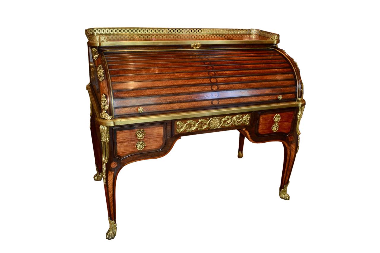 Louis XV Signed Late 19thC Cylinder Desk After a Model by J-F Oeben