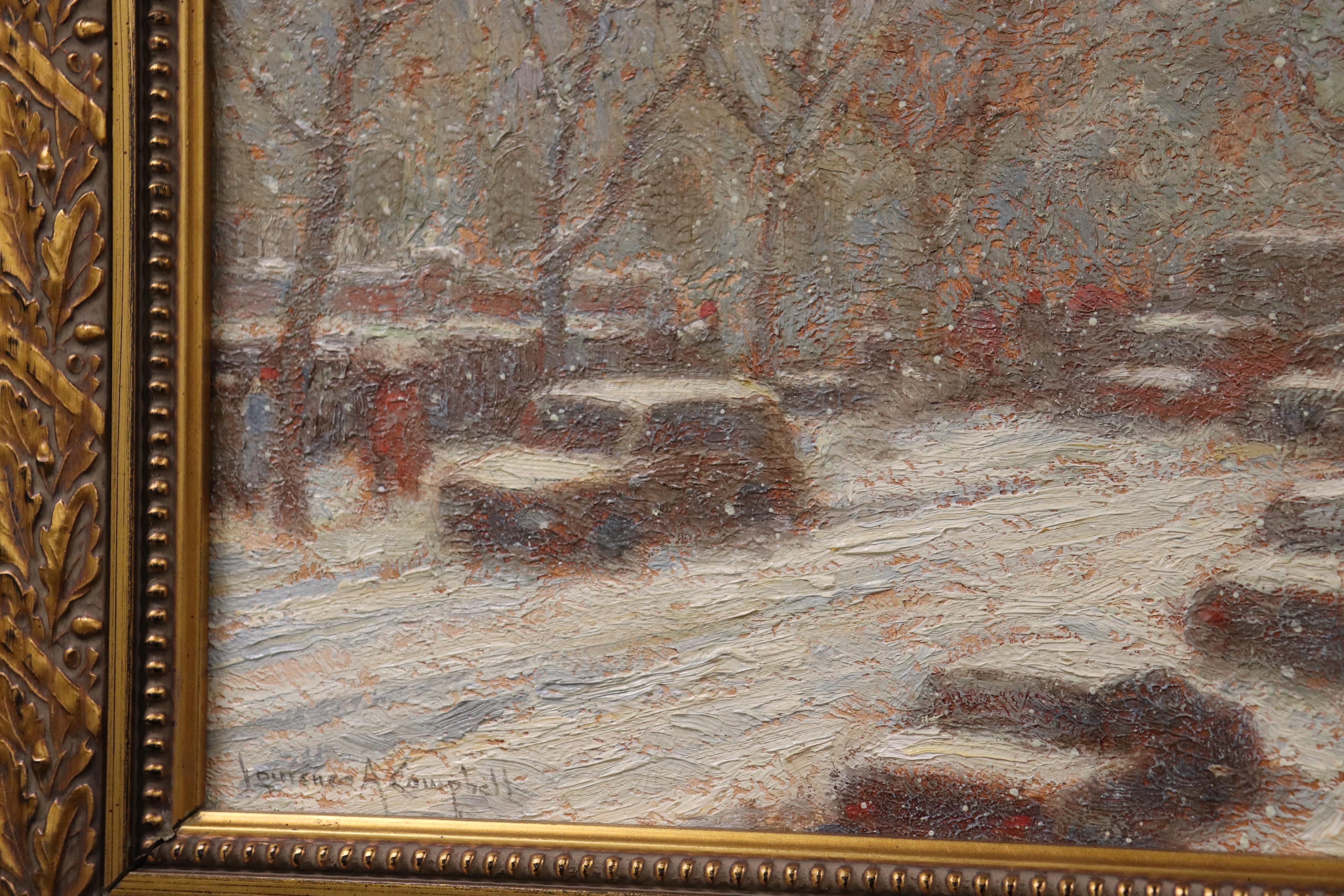 Signed Laurence A. Campbell Oil on Board Winter Chestnut Street Dated 1994 3