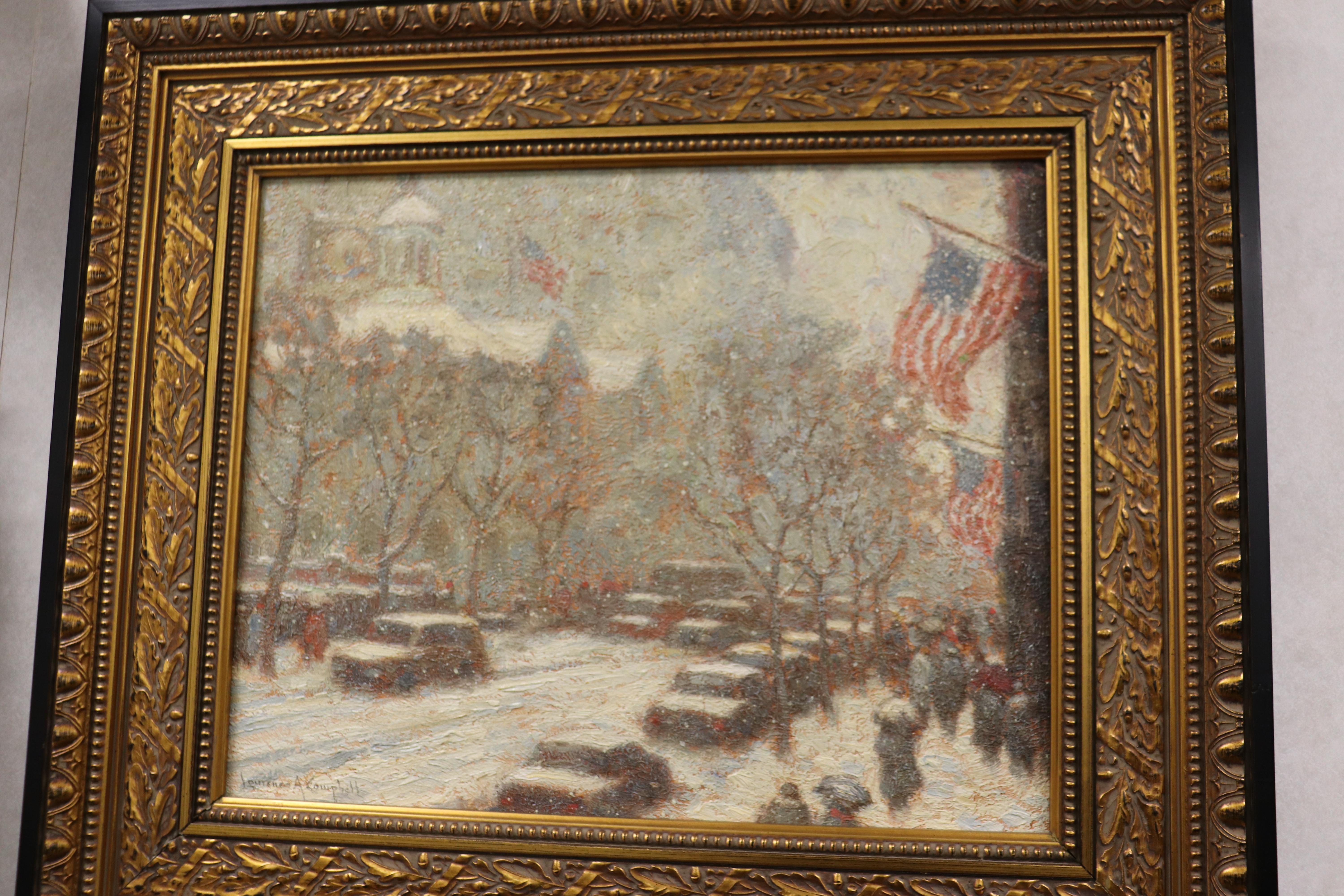Signed Laurence A. Campbell Oil on Board Winter Chestnut Street Dated 1994 5