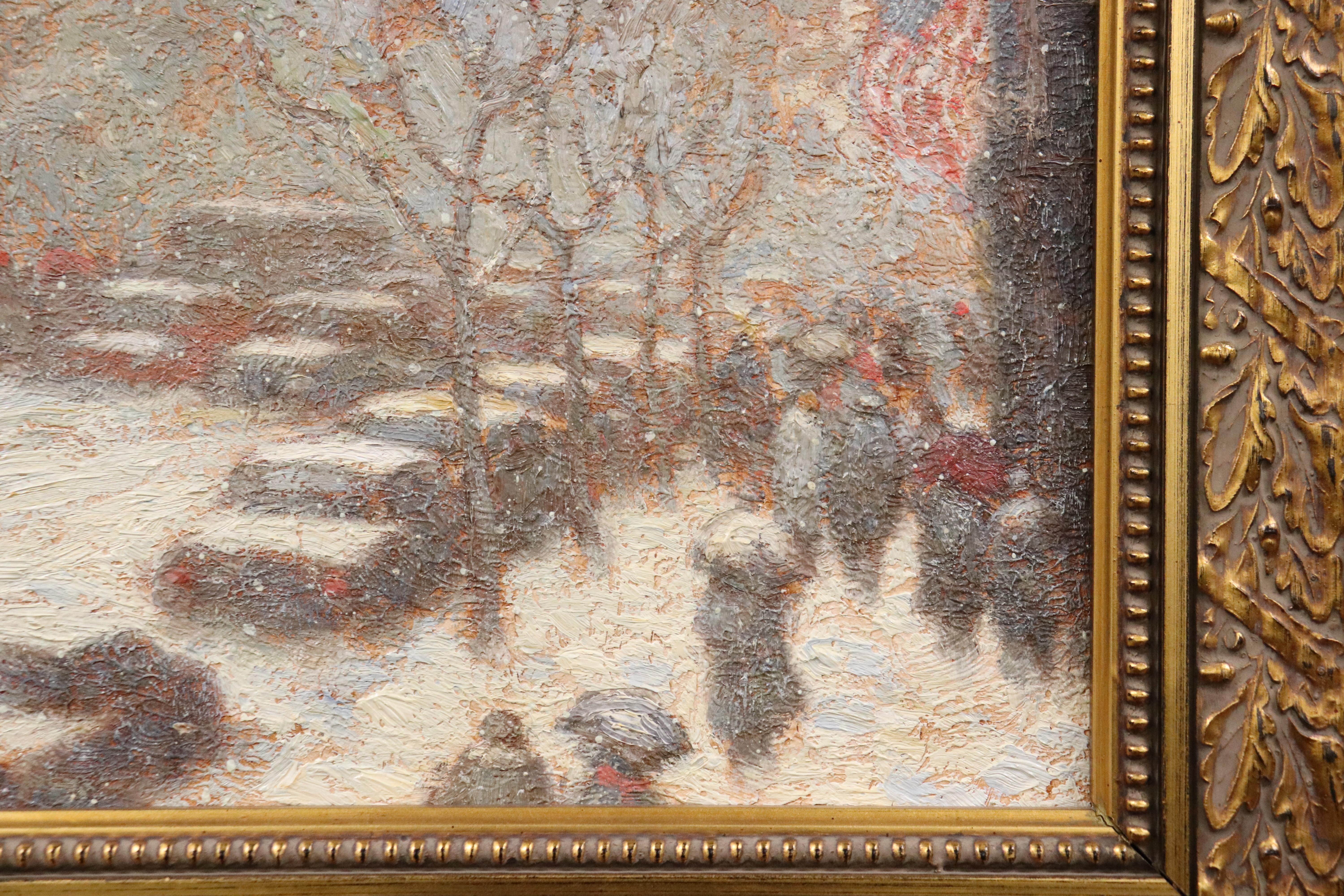 Signed Laurence A. Campbell Oil on Board Winter Chestnut Street Dated 1994 In Good Condition In Swedesboro, NJ