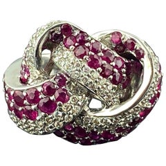 Retro Signed Le Vian Ruby and Diamond Ring in 14 Karat White Gold