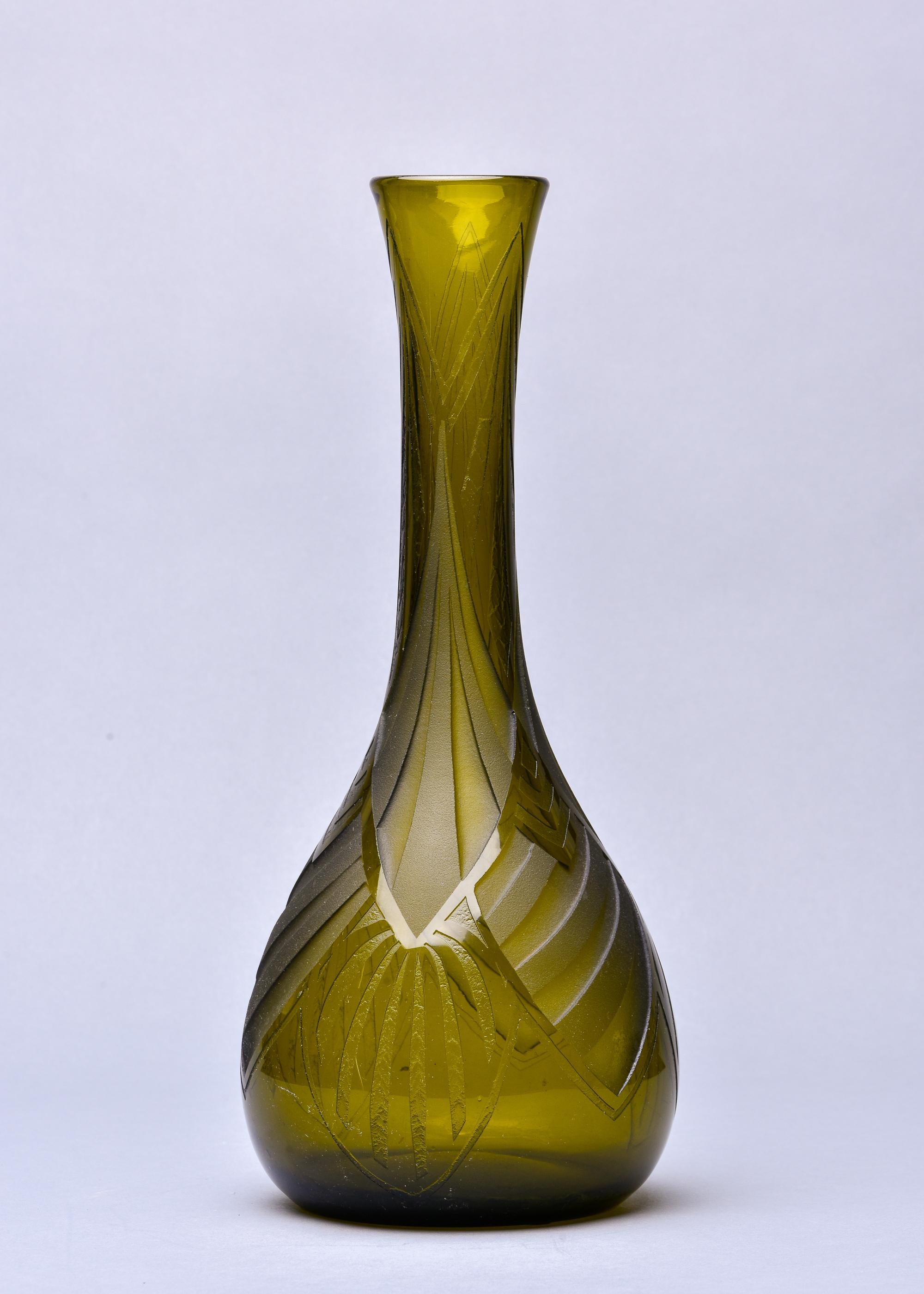 20th Century Signed Legras Acid Engraved Art Deco Glass Vase For Sale