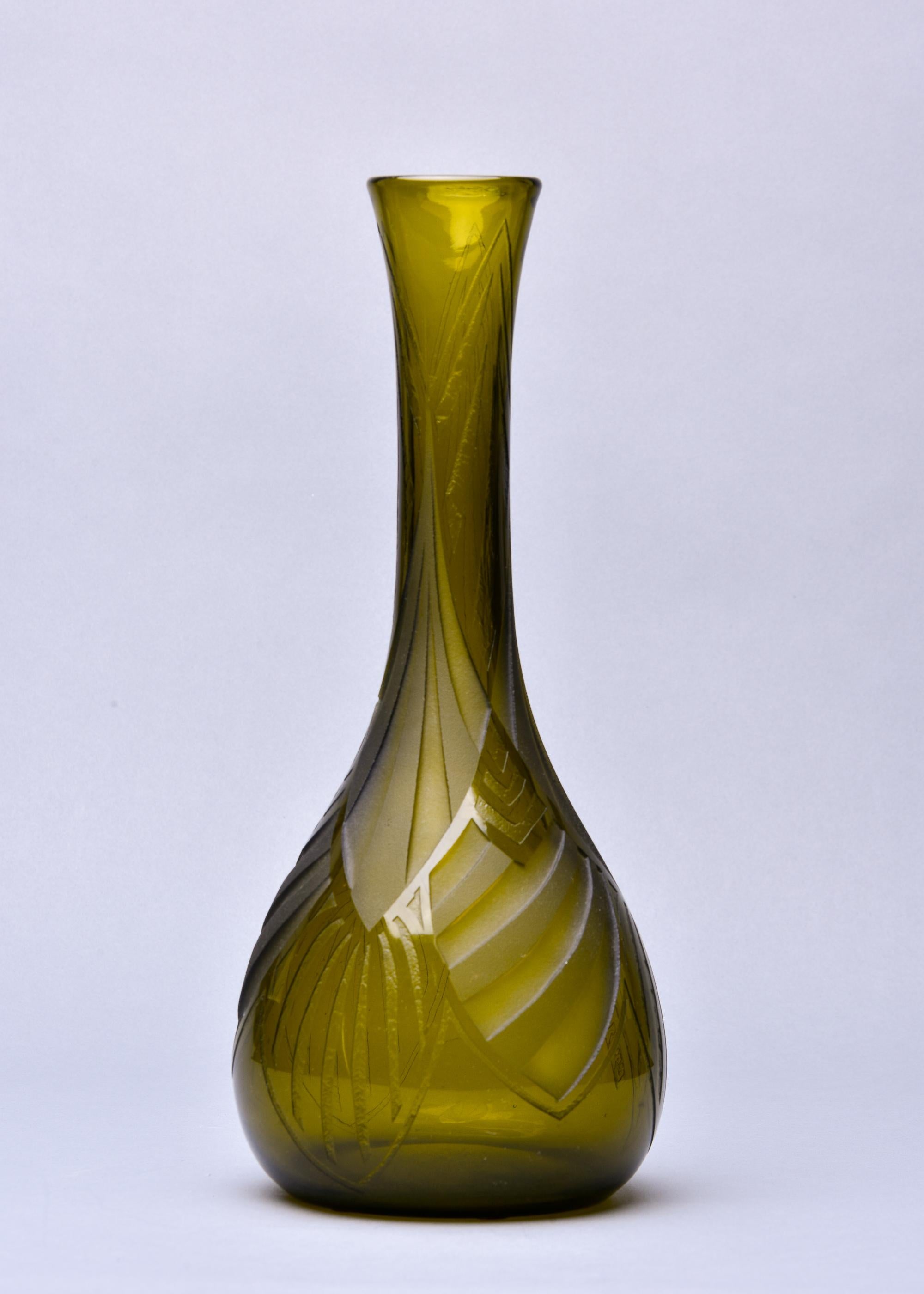 Signed Legras Acid Engraved Art Deco Glass Vase For Sale 1