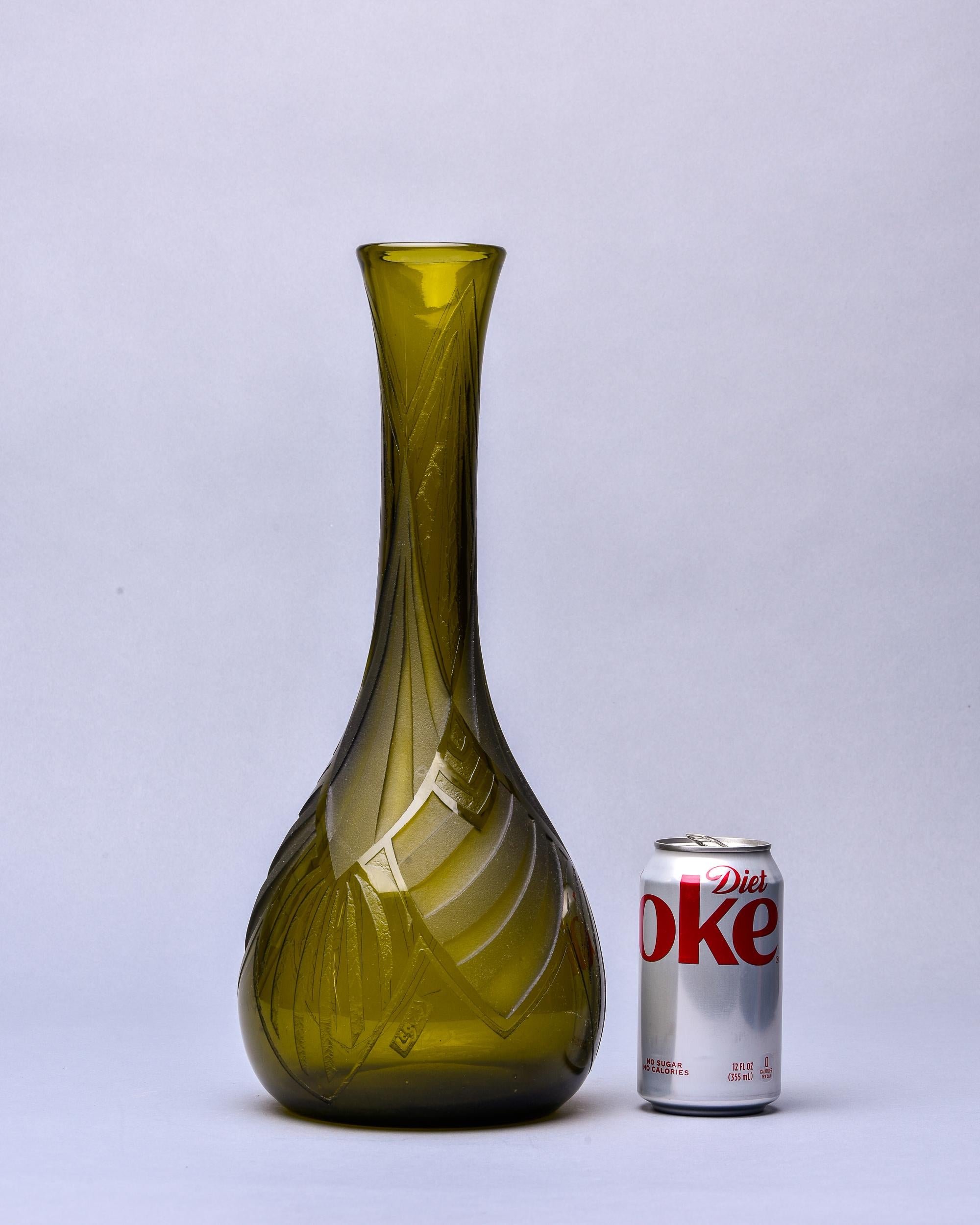 Signed Legras Acid Engraved Art Deco Glass Vase For Sale 2