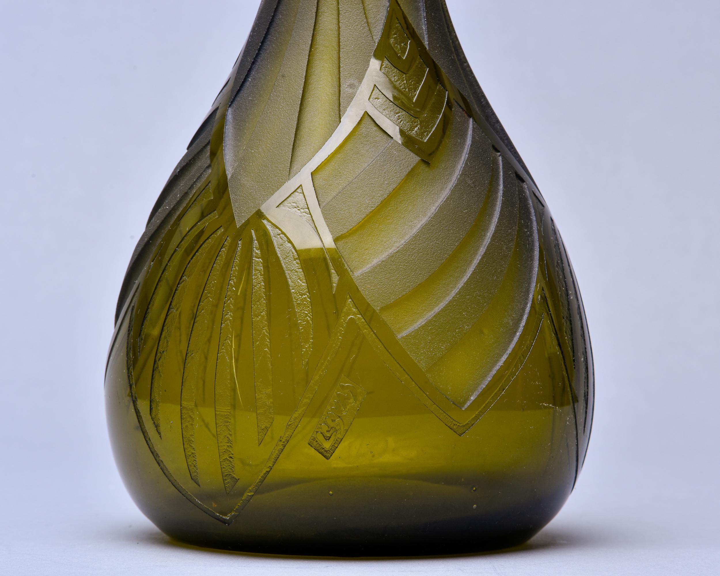 Signed Legras Acid Engraved Art Deco Glass Vase For Sale 3
