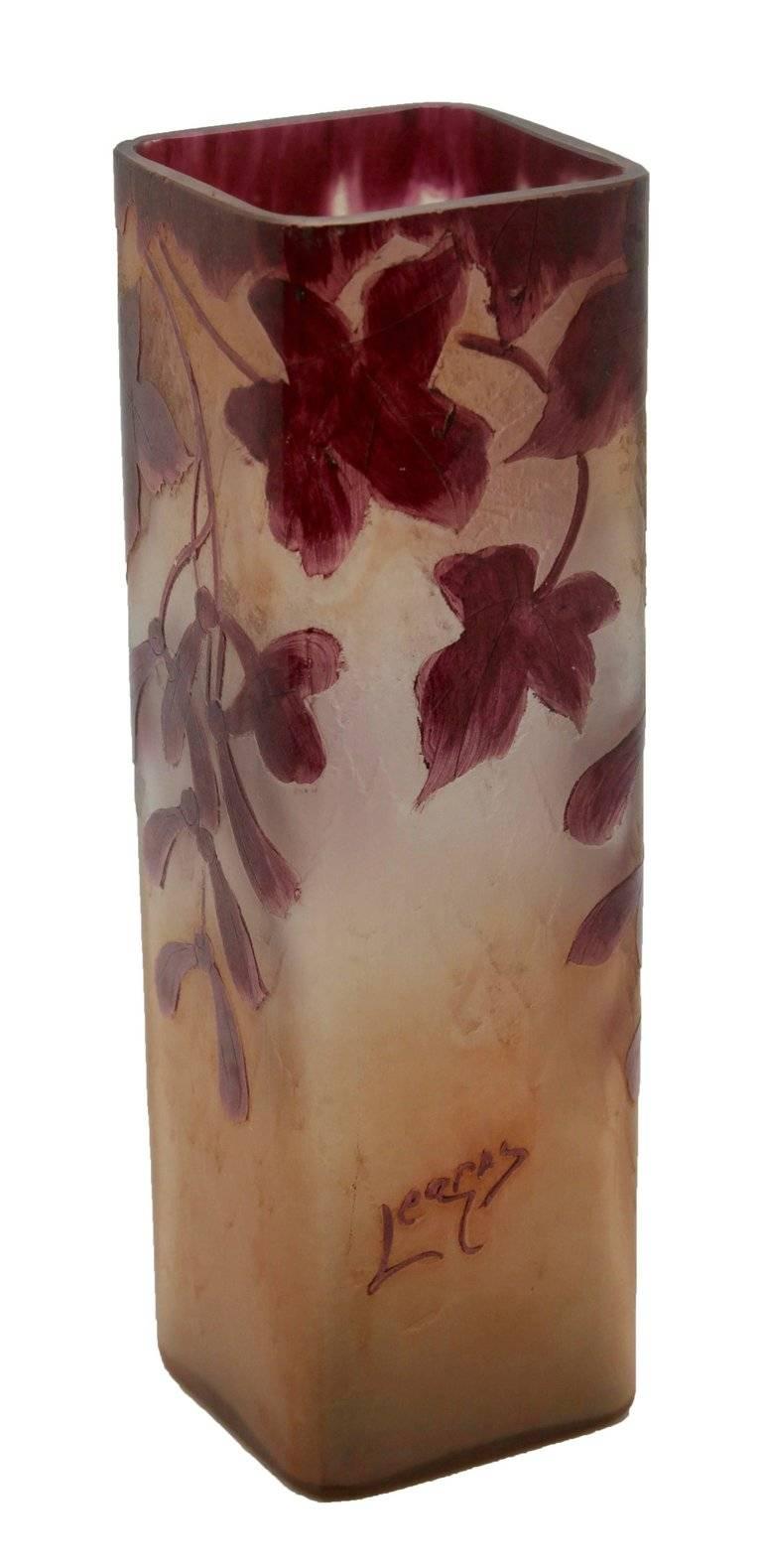 Enameled Signed Legras Rubis Series Glass Vase, 1900-1914