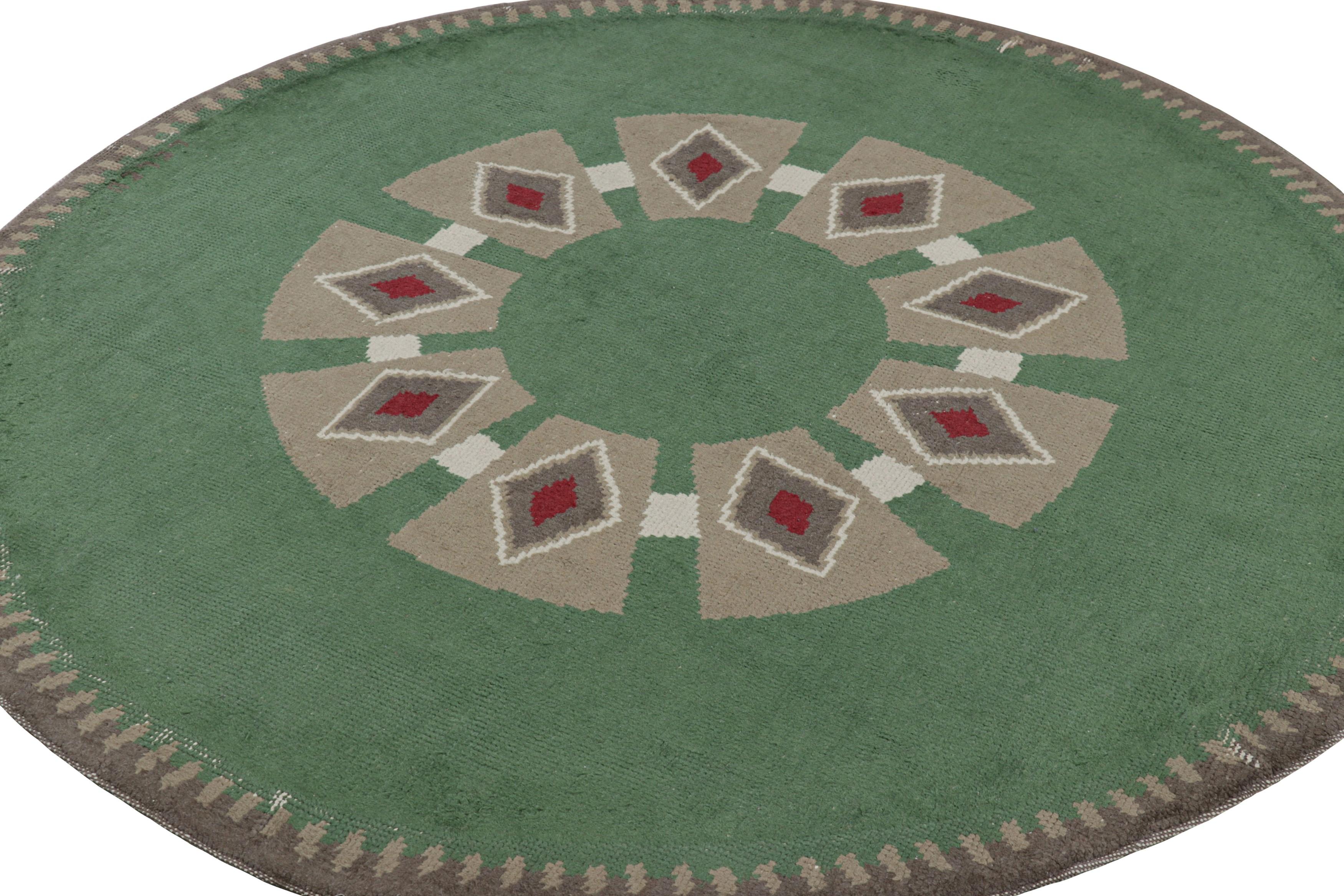 Mid-20th Century Signed Leleu Vintage French Art Deco Circle Rug with Medallion - Rug & Kilim For Sale