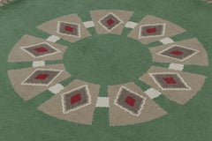 Signed Leleu Vintage French Art Deco Circle Rug with Medallion - Rug & Kilim