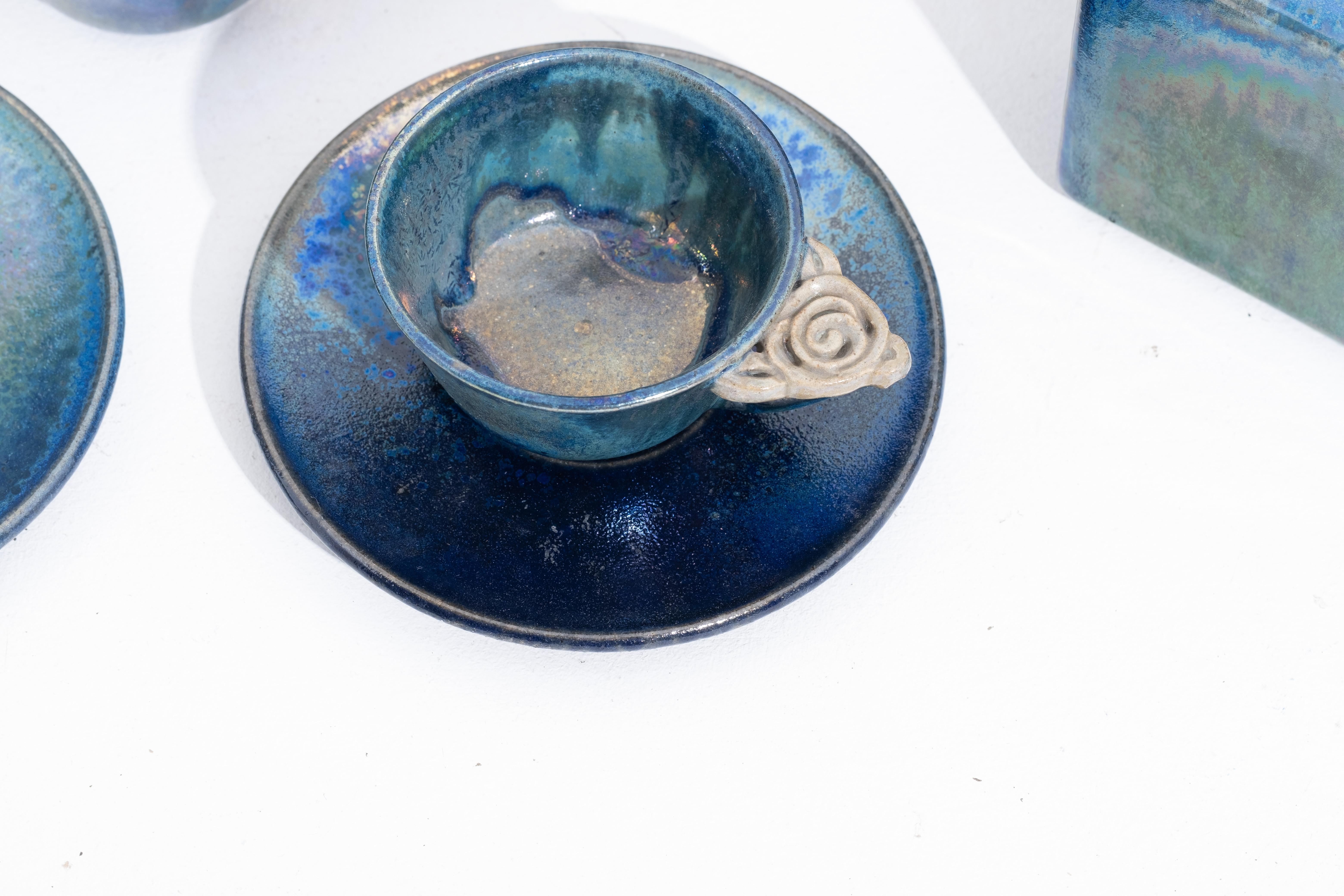 Art déco Service à thé signé Leon Leyritz, poterie d'art en grès émaillé en vente