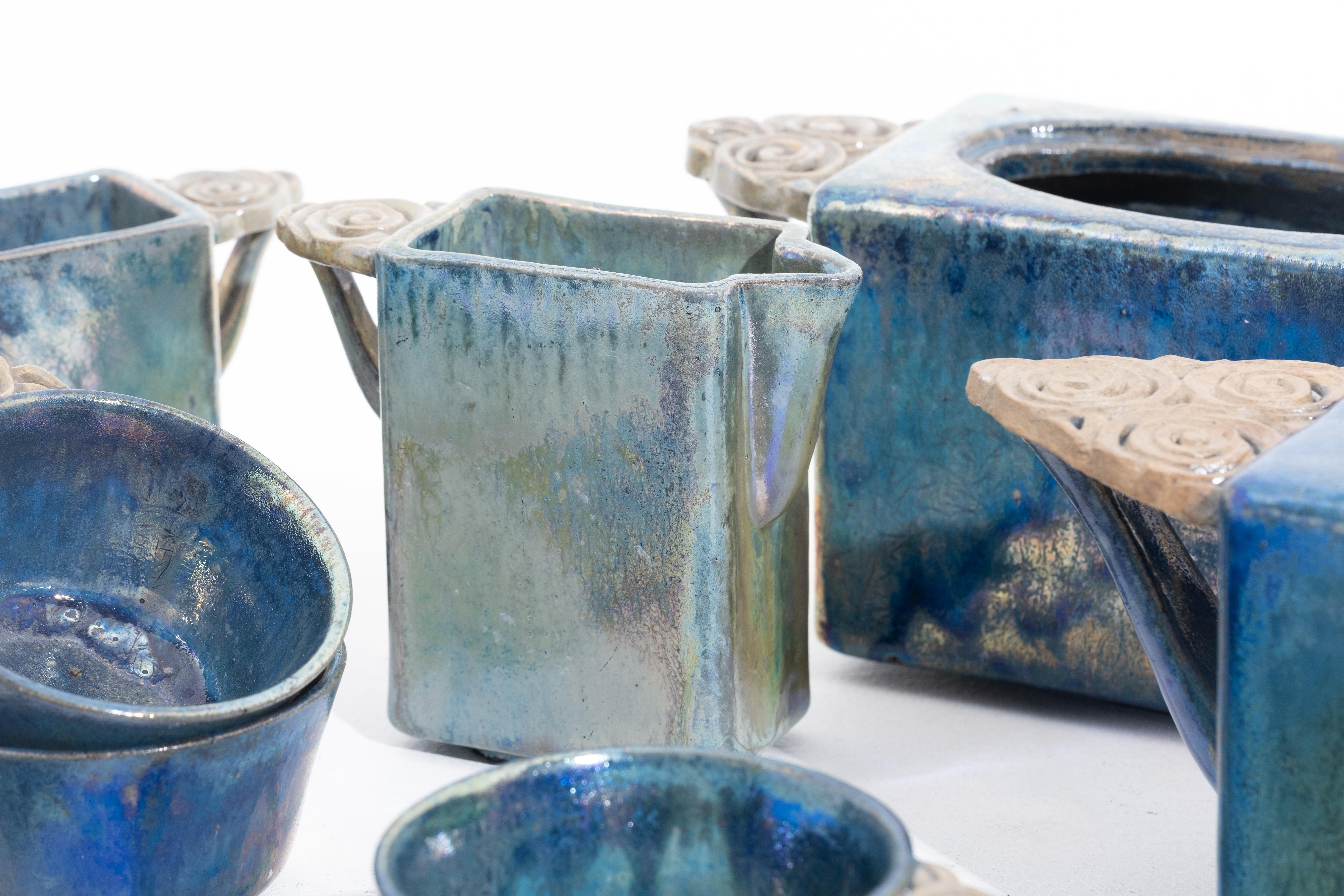 Service à thé signé Leon Leyritz, poterie d'art en grès émaillé Bon état - En vente à Kingston, NY