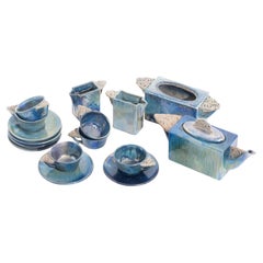 Signed Leon Leyritz, Glazed Stoneware Art Pottery Tea Set