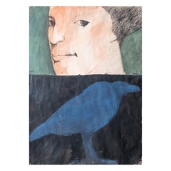 Signed Leonard Baskin Mixed Media Original Painting