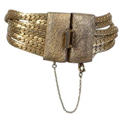 Vintage Signed Les Bernard Brushed Gold Seven-Chain Disco Snake Bracelet, 1970s