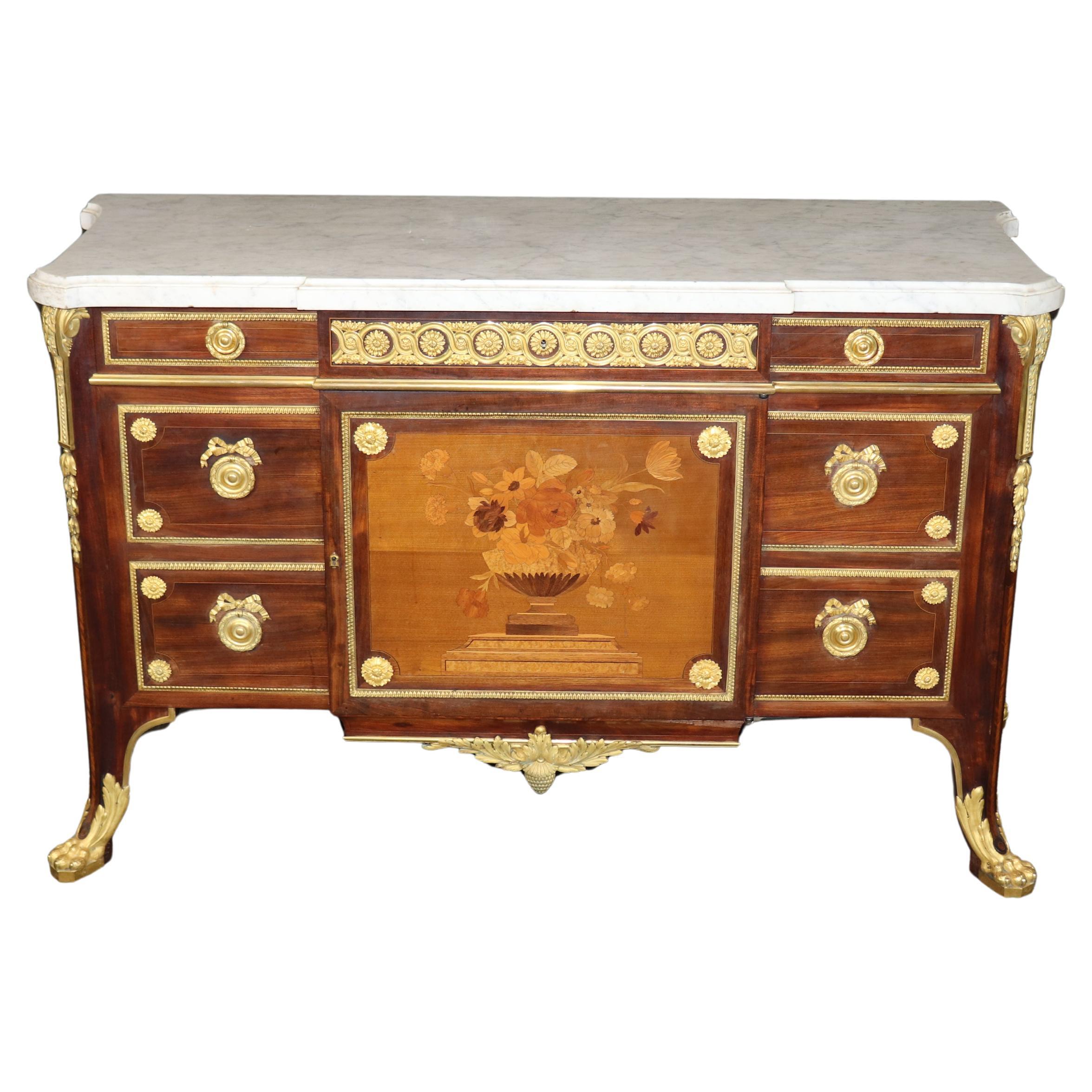 Firmato Lexcellent Superb Quality Louis XV Inlaid Marble Top Commode in vendita