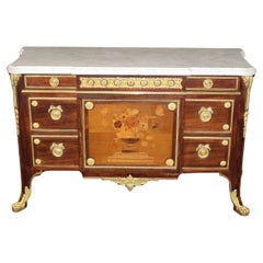 Signed Lexcellent Superb Quality Louis XV Inlaid Marble Top Commode