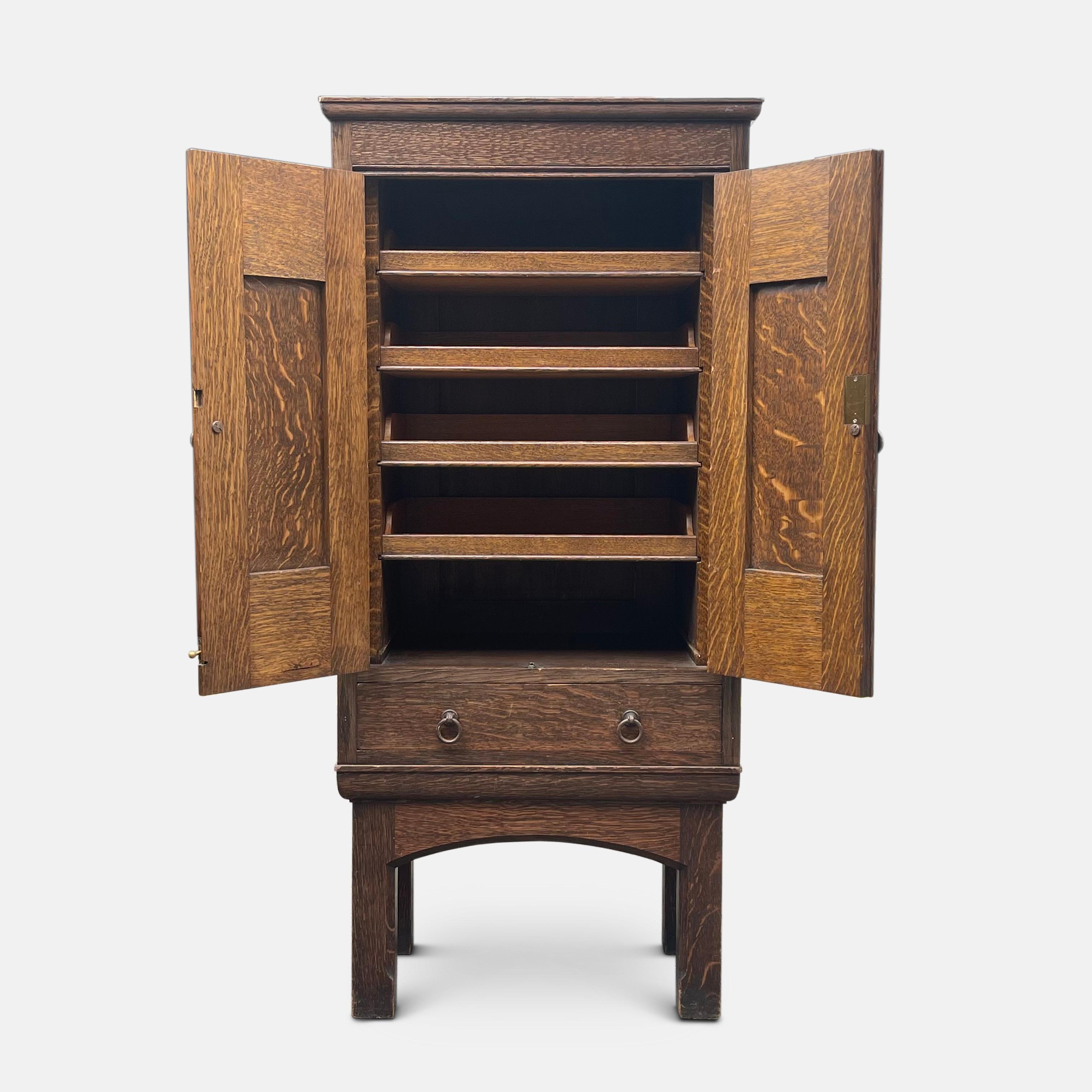 Signed Liberty & Co. Oak Arts and Crafts Cabinet For Sale 4