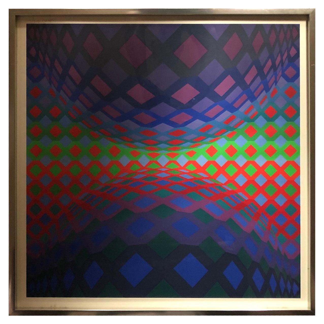 Signed Limited Edition Op Art Serigraph "Reech" by Victor Vasarely 