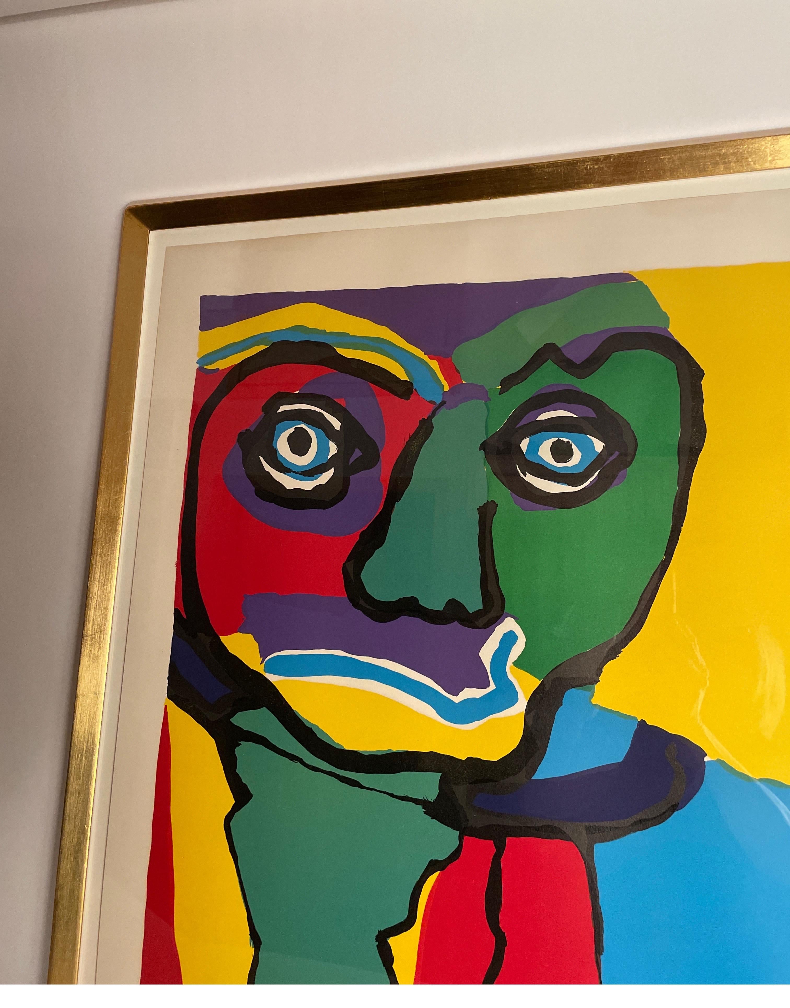 Glass Signed lithograph “personage” by Karelia Appel For Sale