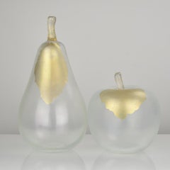Signed Livio Seguso Murano Gold-Accented Pear & Apple Glass Sculptures