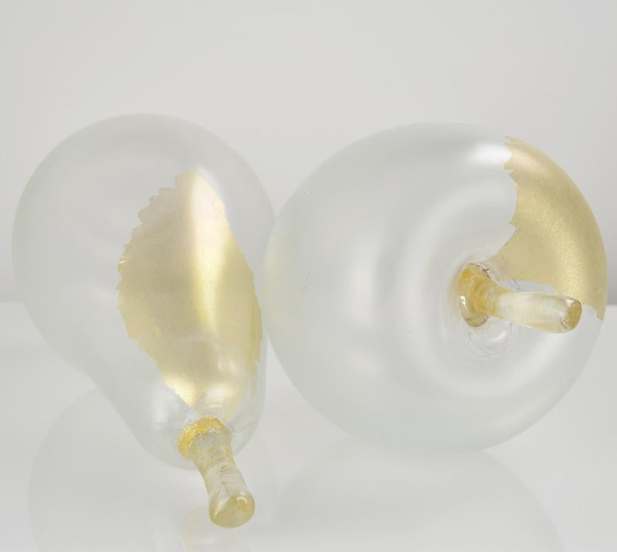 Vetro Sculture in vetro di Murano con pera e mela firmate Livio Seguso e dorate in vendita