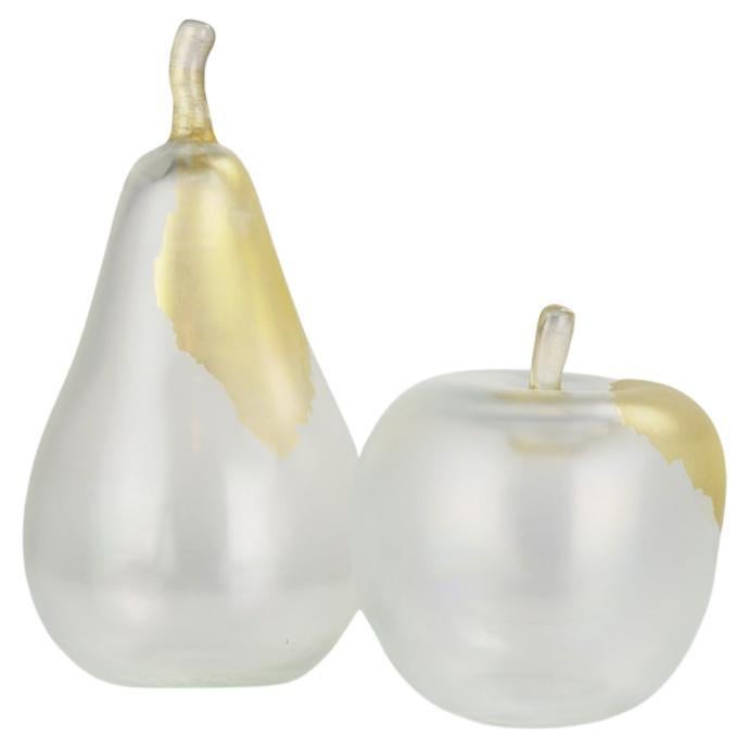 Esculturas de cristal de Murano con pera y manzana, firmadas por Livio Seguso y bañadas en oro