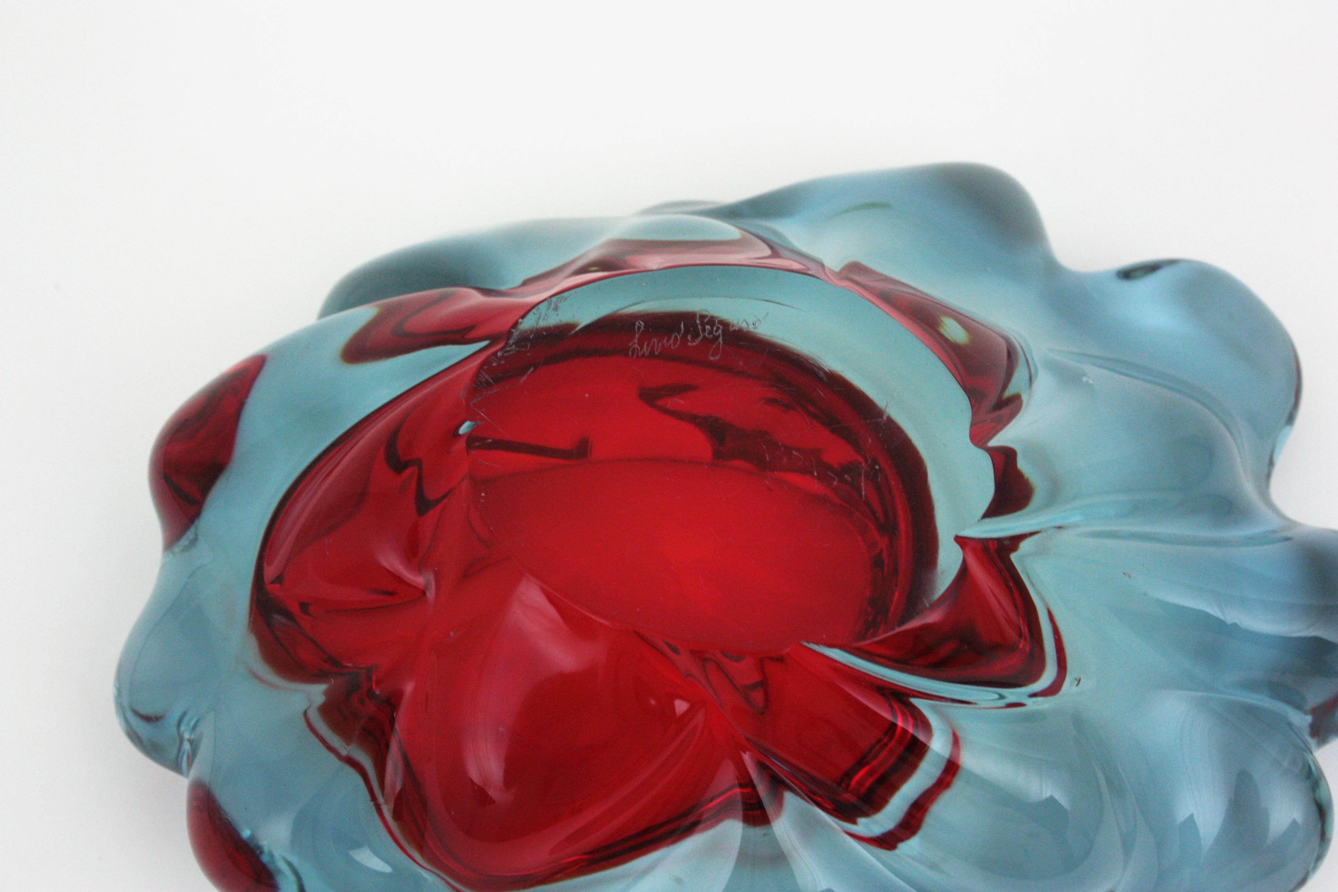 Ciotola in vetro artistico Livio Seguso Murano viola rosso blu alessandrite in vendita 12