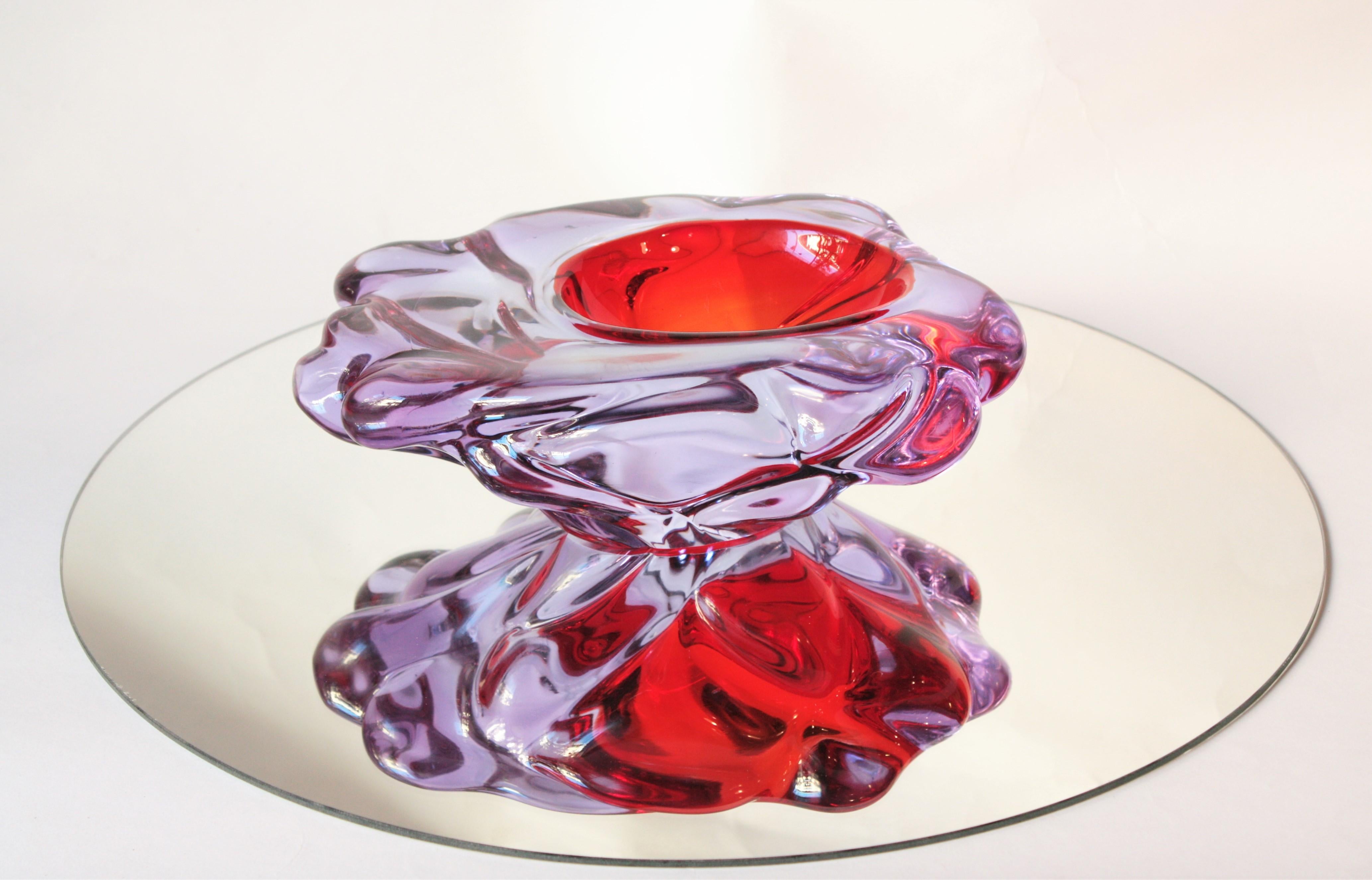 Livio Seguso Murano Lila Rot Blau Alexandrit Kunstglas Schale (Handgefertigt) im Angebot