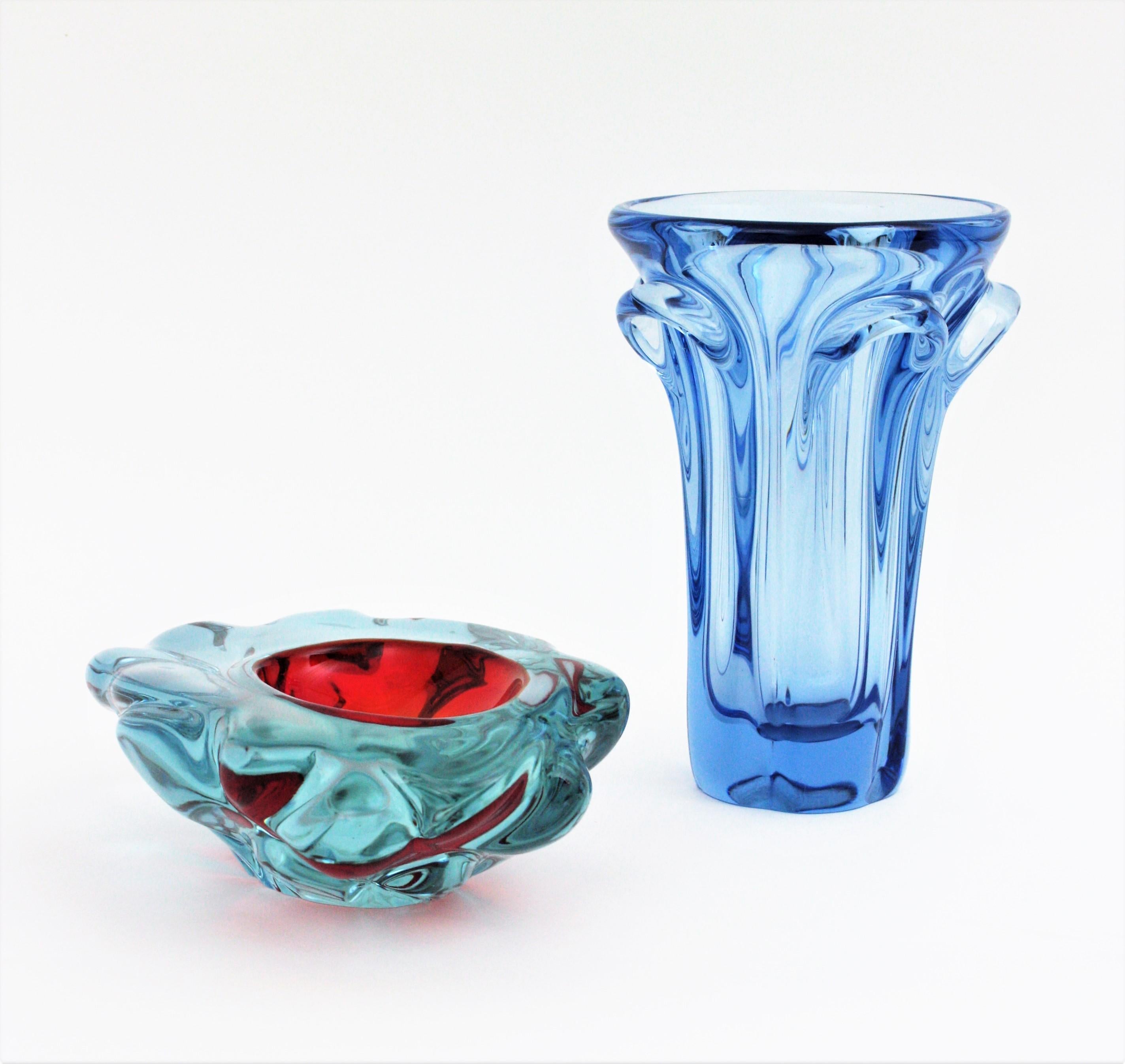 Italian Livio Seguso Murano Purple Red Blue Alexandrite Art Glass Bowl For Sale