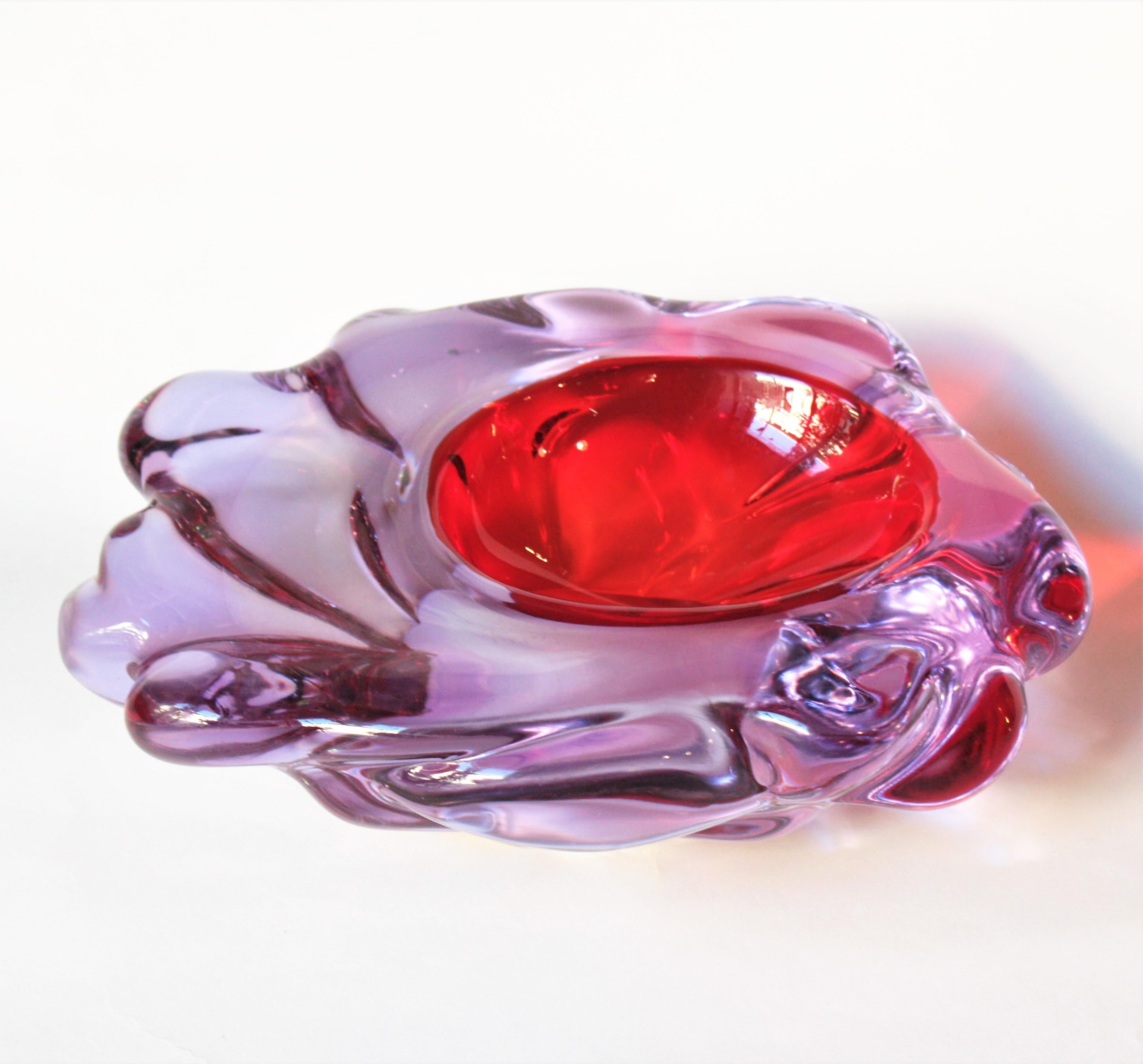 20th Century Livio Seguso Murano Purple Red Blue Alexandrite Art Glass Bowl For Sale