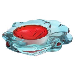 Signed Livio Seguso Murano Purple Red Blue Alexandrite Art Glass Bowl