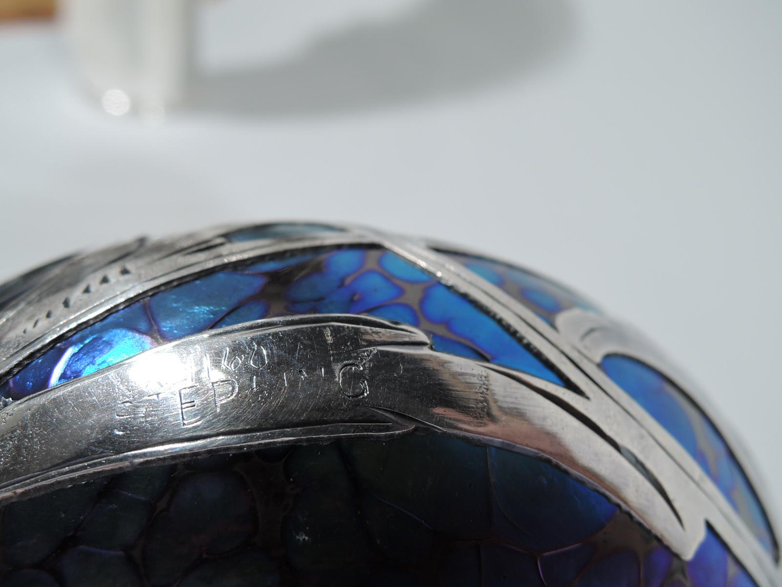 Loetz Art Nouveau Iridescent Art Glass Silver Overlay Perfume 5