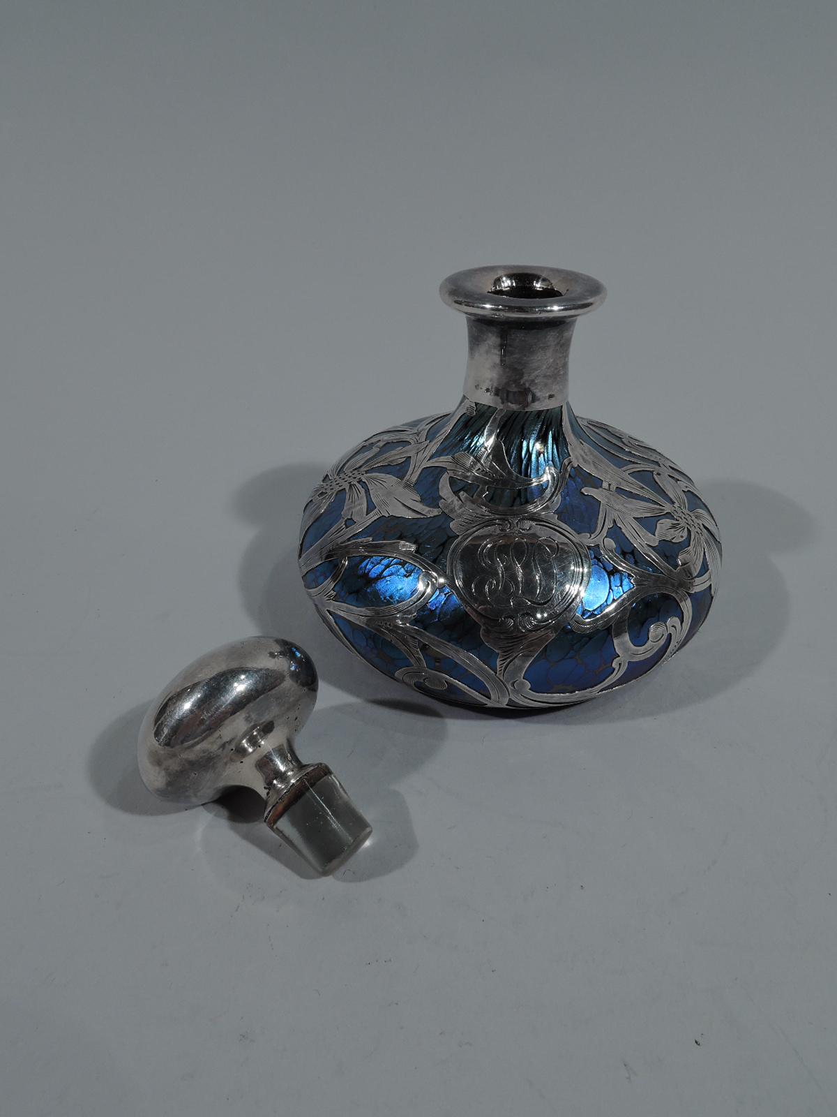 Czech Loetz Art Nouveau Iridescent Art Glass Silver Overlay Perfume